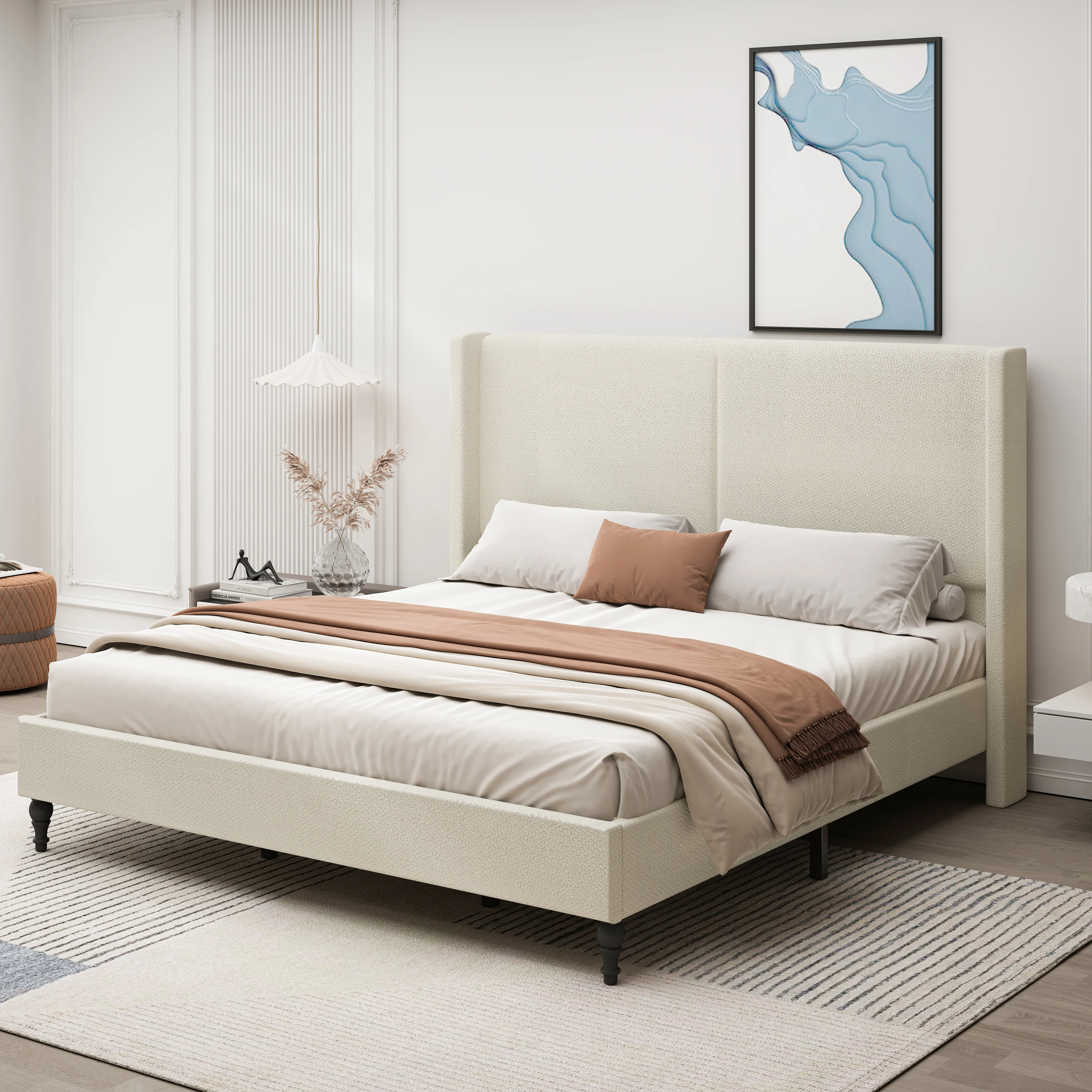 Bed Frame with 55.5"High Back Boucle Upholstered Headboard - Image 38