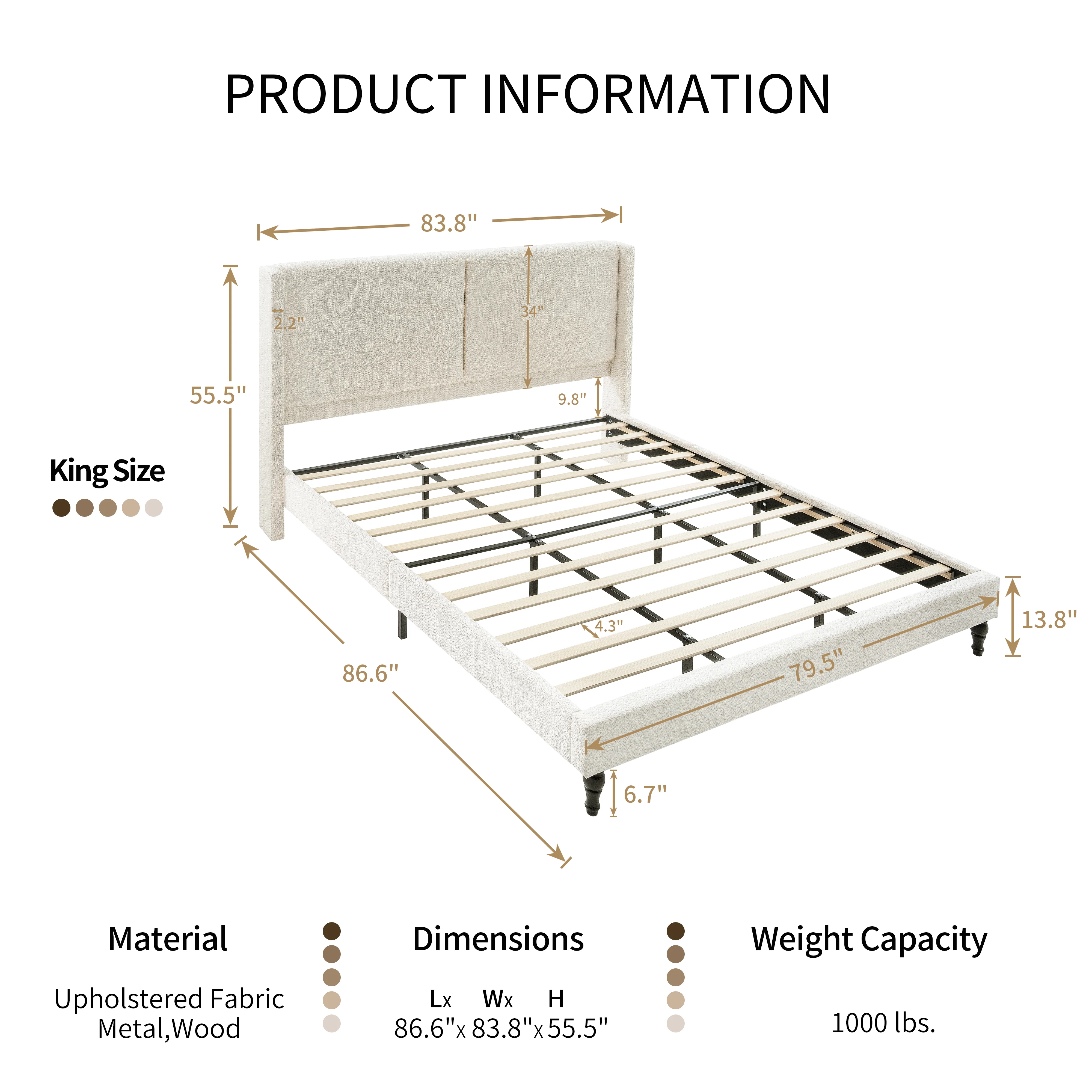 Bed Frame with 55.5"High Back Boucle Upholstered Headboard - Image 41