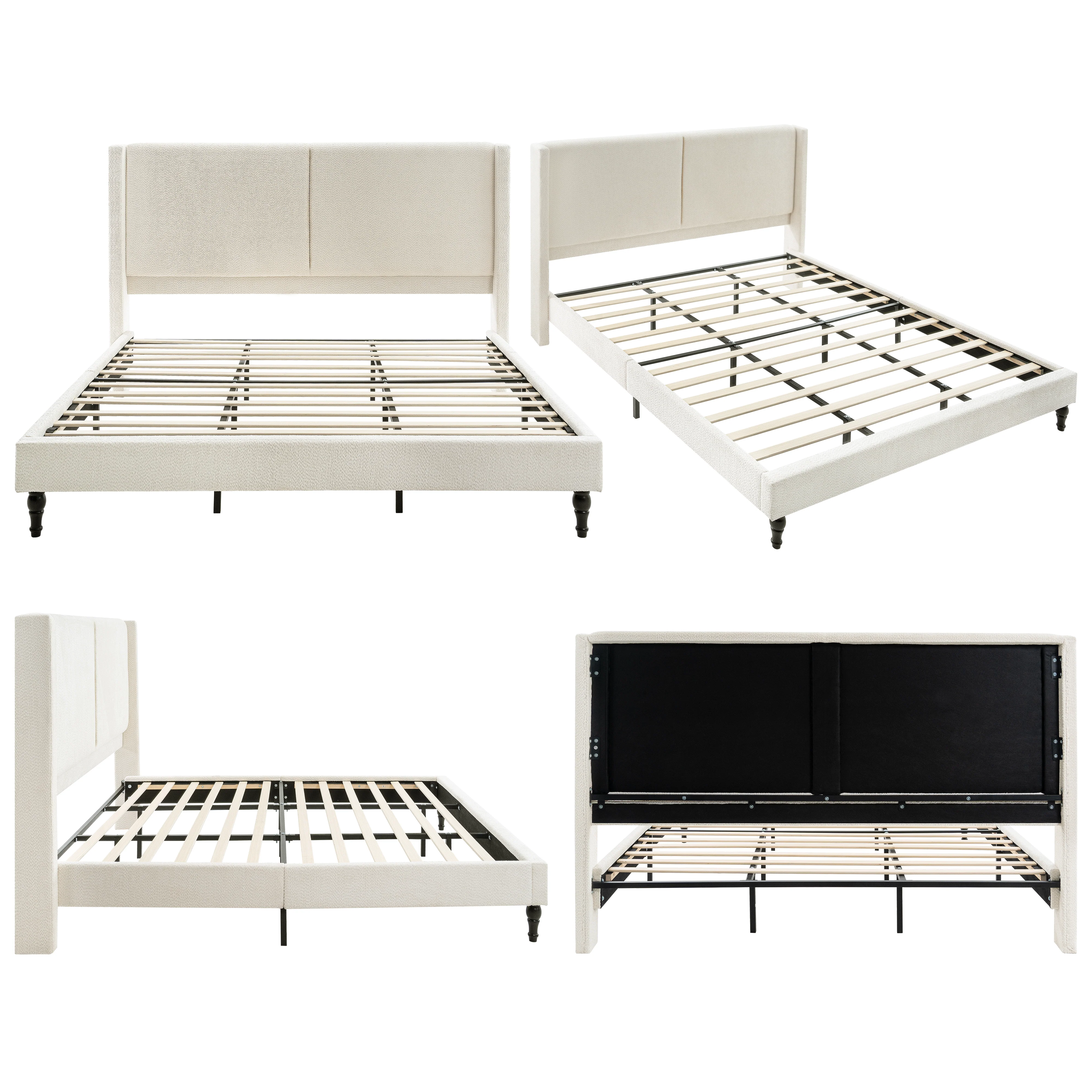 Bed Frame with 55.5"High Back Boucle Upholstered Headboard - Image 46