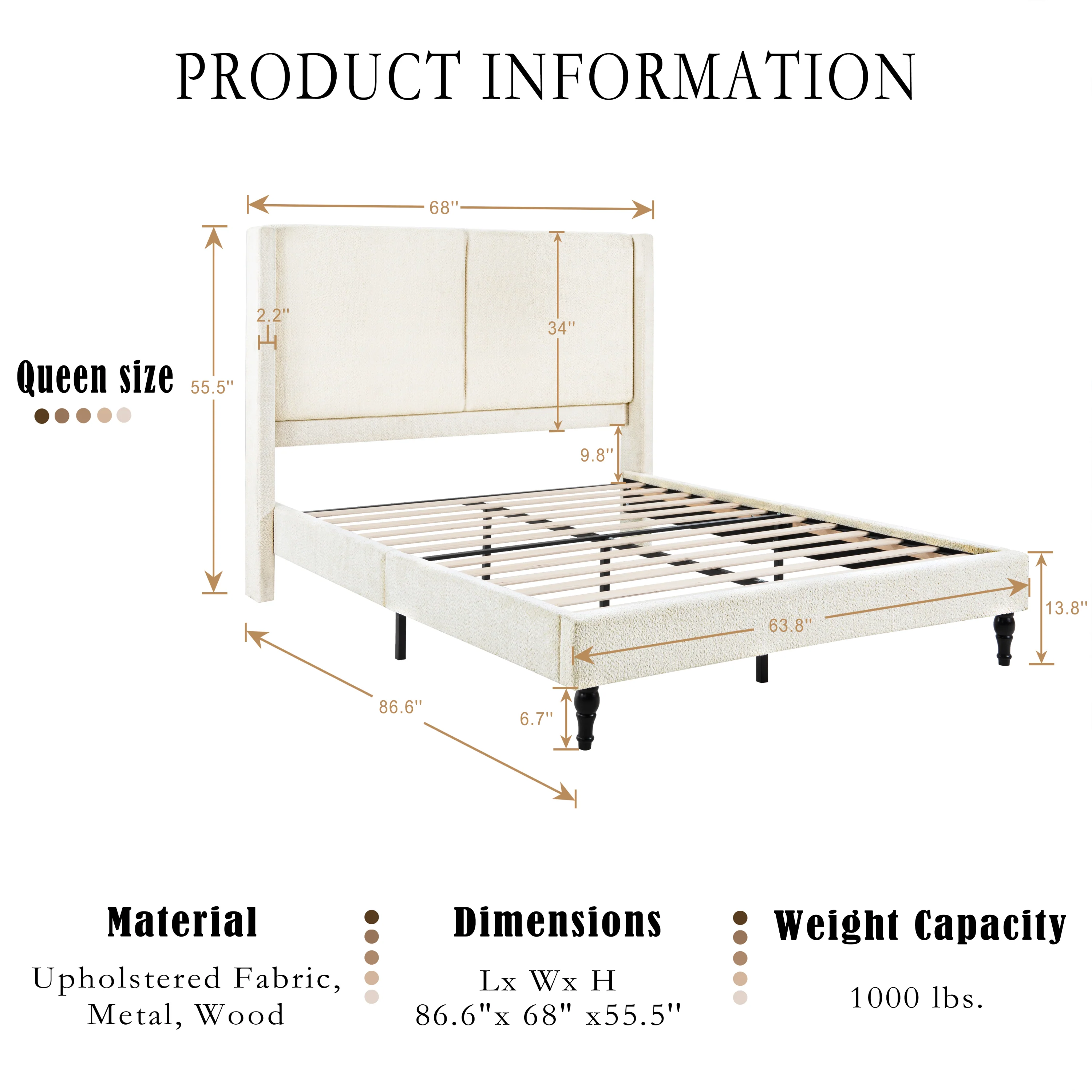 Bed Frame with 55.5"High Back Boucle Upholstered Headboard - Image 5