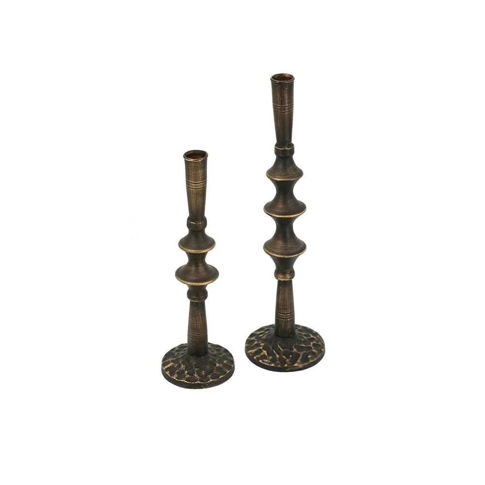 Modern Sculptural Black Iron Candle Holder, Set of 2