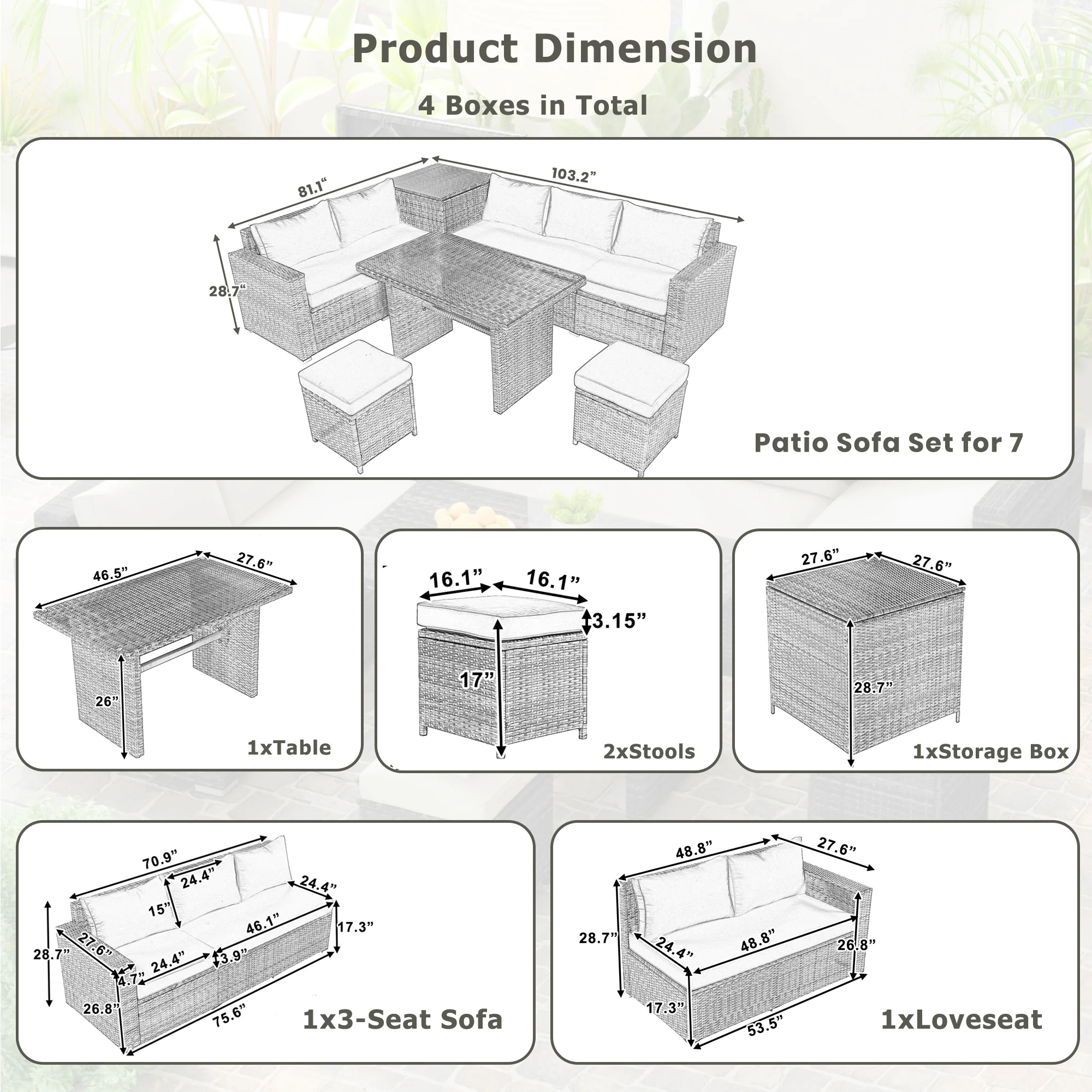 6-Piece Outdoor Rattan Sofa Set with Adjustable Seating, Glass Tabletop and Storage Box - Image 10