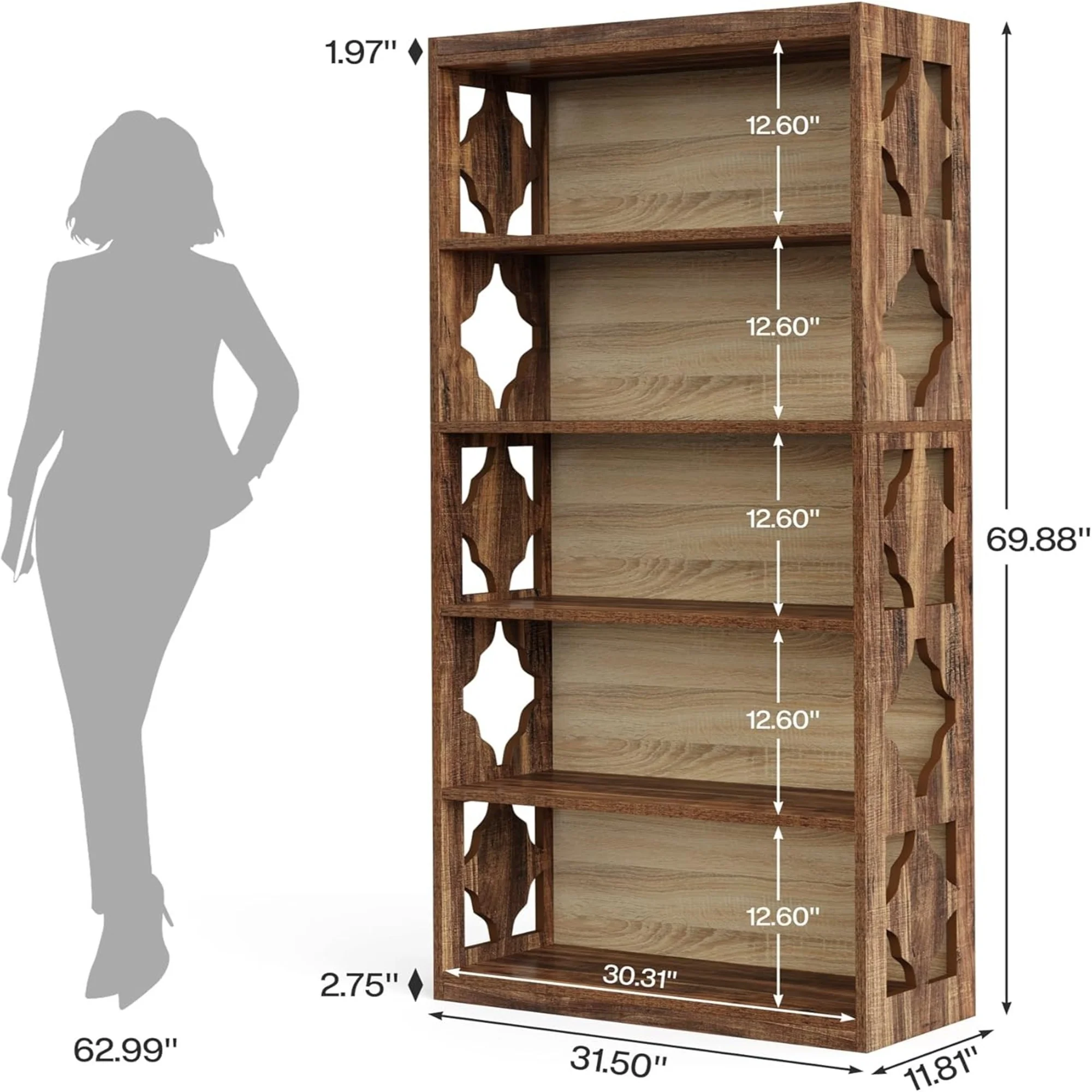 6-Tier Modern Rhombus Open Bookcase Storage Shelves - Image 10
