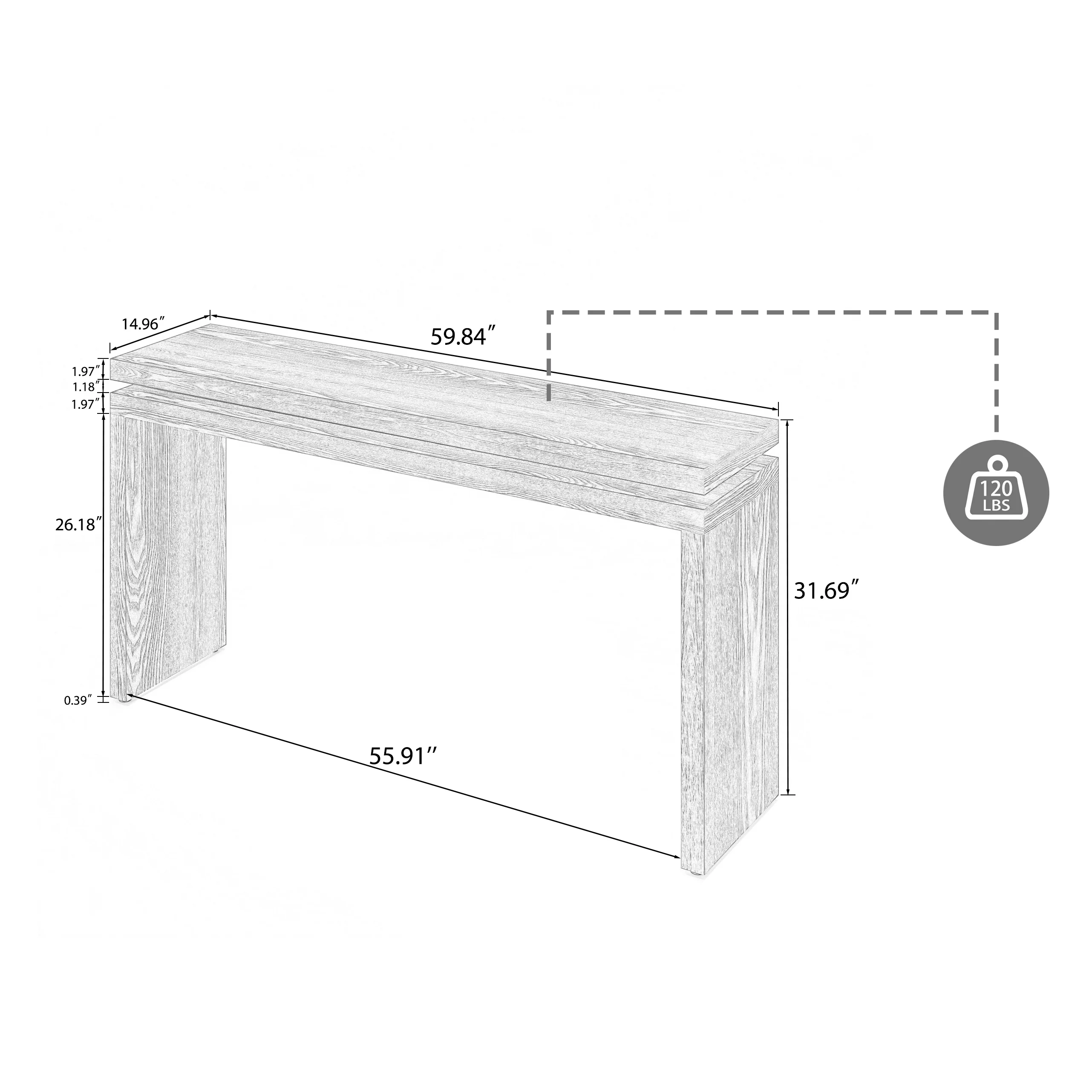60'' Farmhouse Console Table - Image 3
