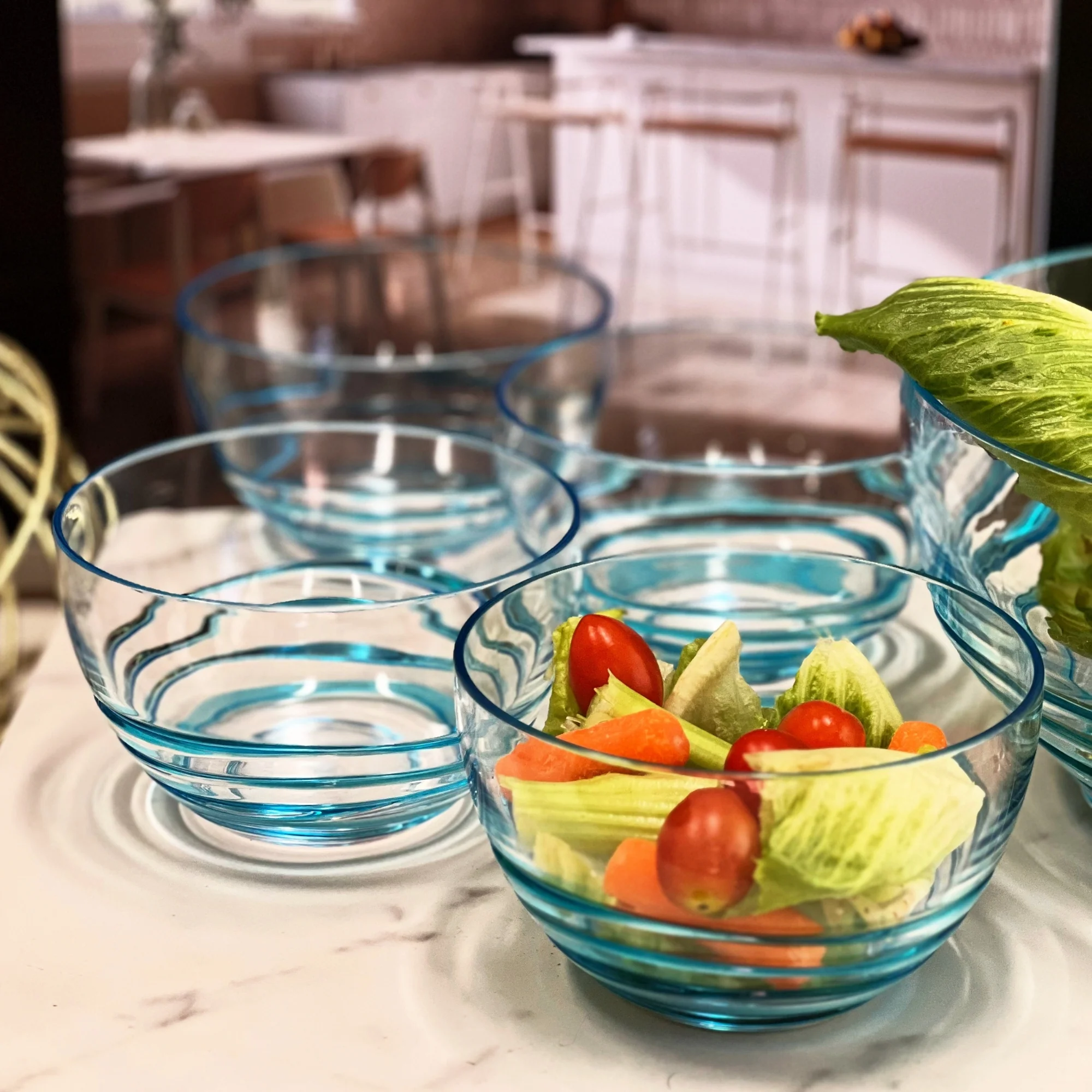 Swirl Acrylic Serving Bowls, Unbreakable Small Plastic Bowls, Soup and Salad Bowls, BPA Free, Blue - Image 6