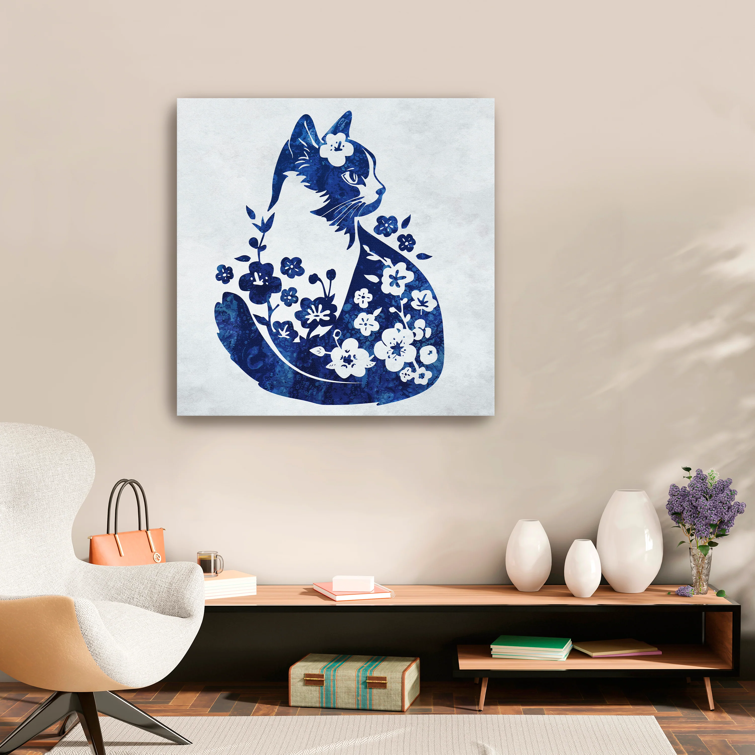 Cat Floral Canvas Giclee - Image 2