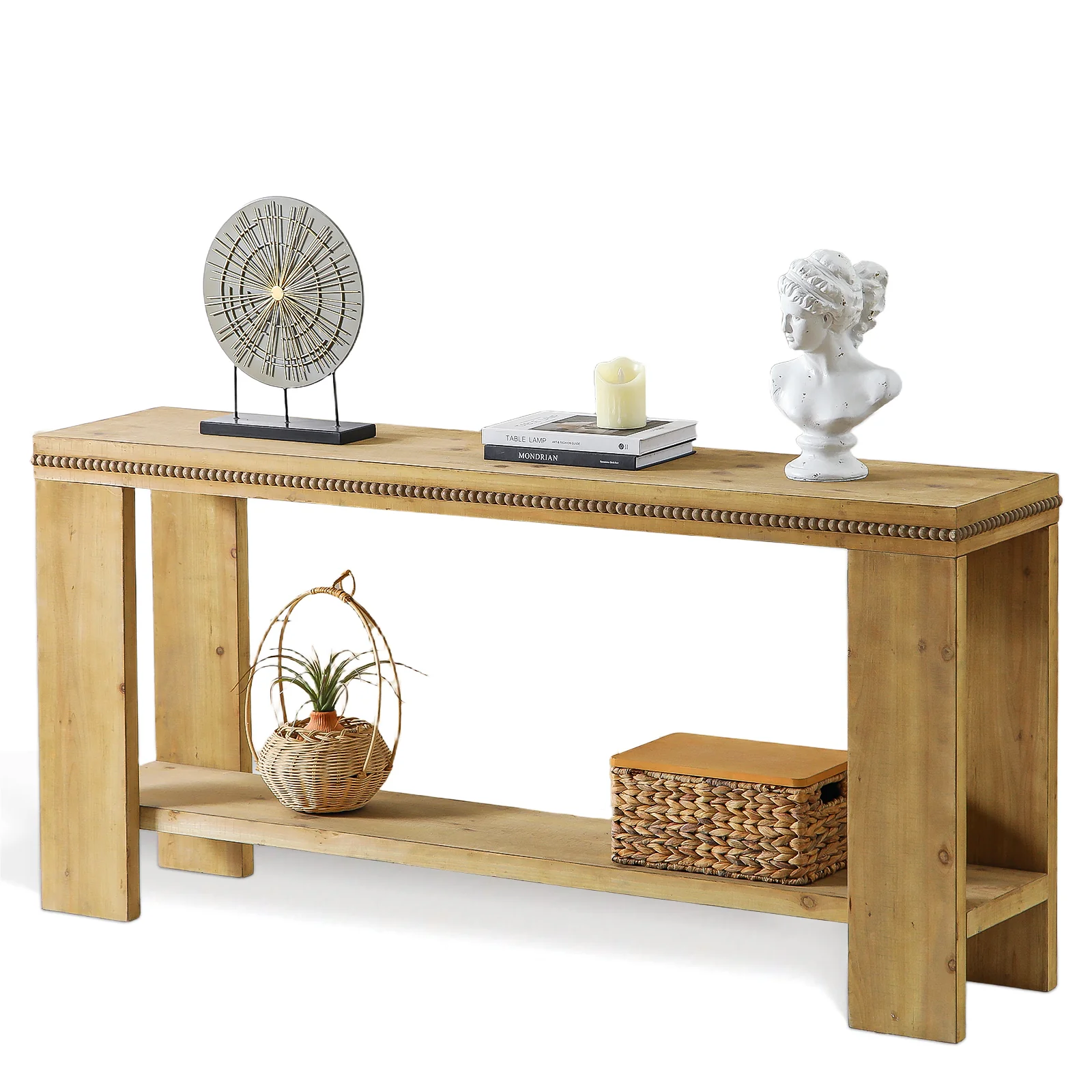 63" Rustic Farmhouse Sofa Table with Beaded Trim - Image 7