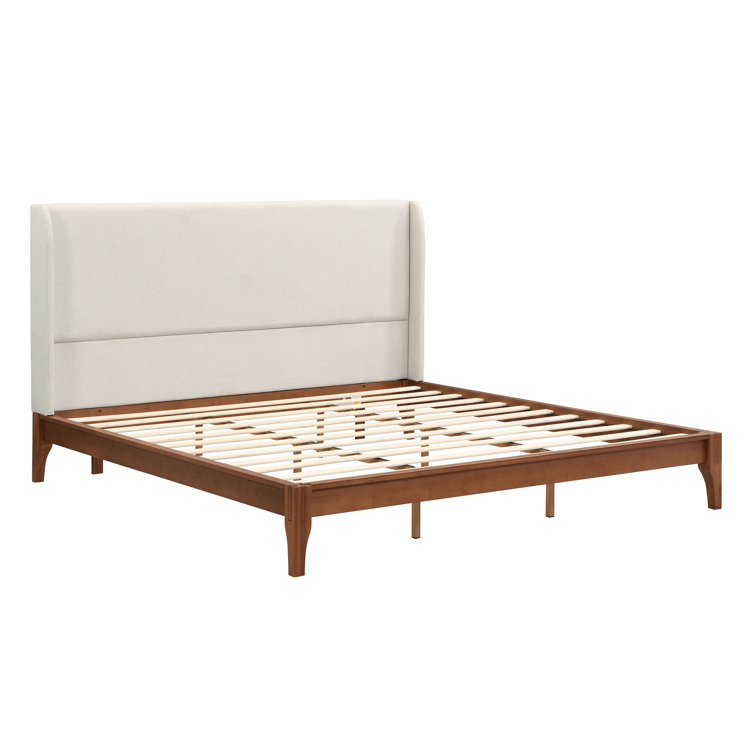 Solid Dry Bamboo Wood Platform Bed with 48" Upholstered High Headboard