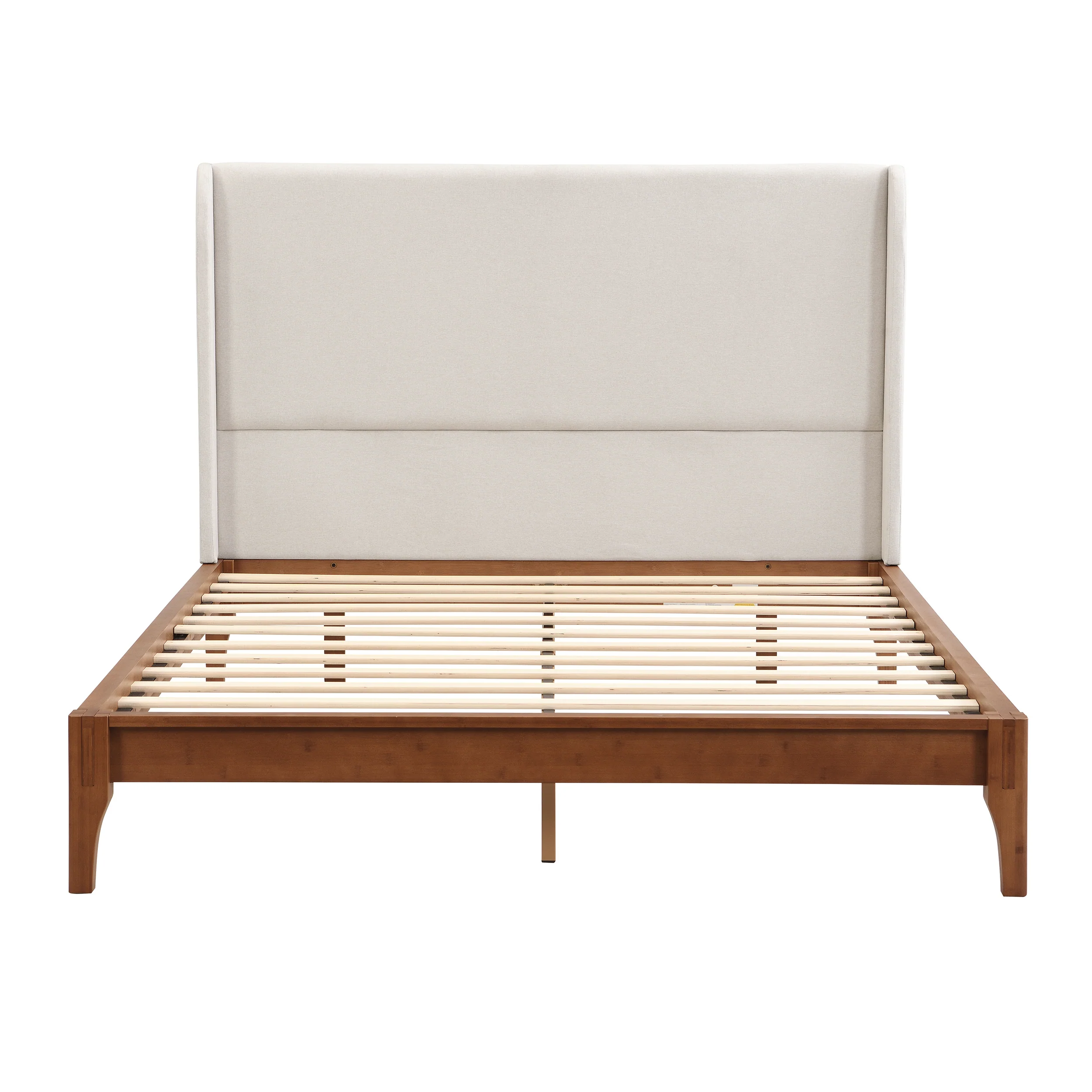 Solid Dry Bamboo Wood Platform Bed with 48" Upholstered High Headboard - Image 5