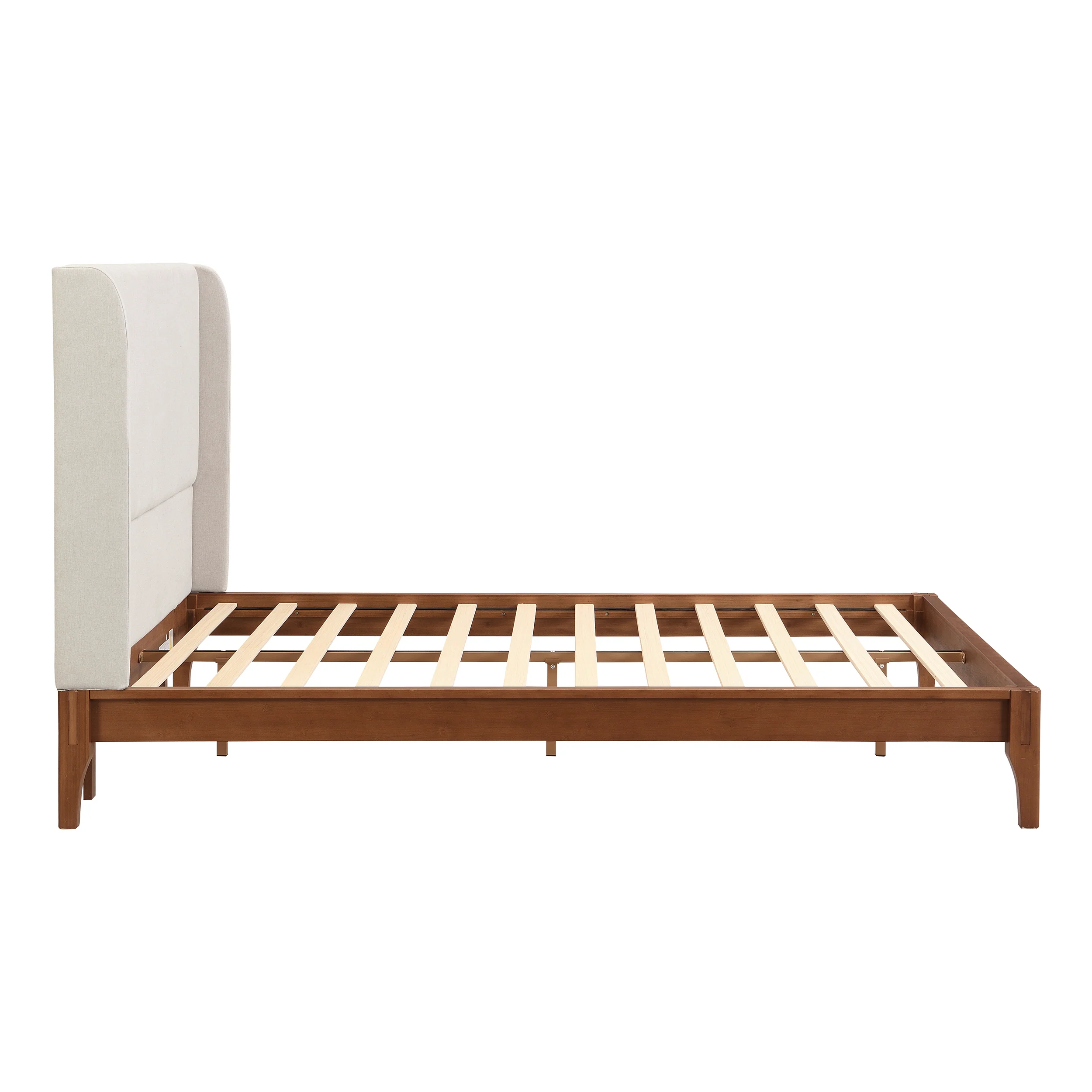 Solid Dry Bamboo Wood Platform Bed with 48" Upholstered High Headboard - Image 8