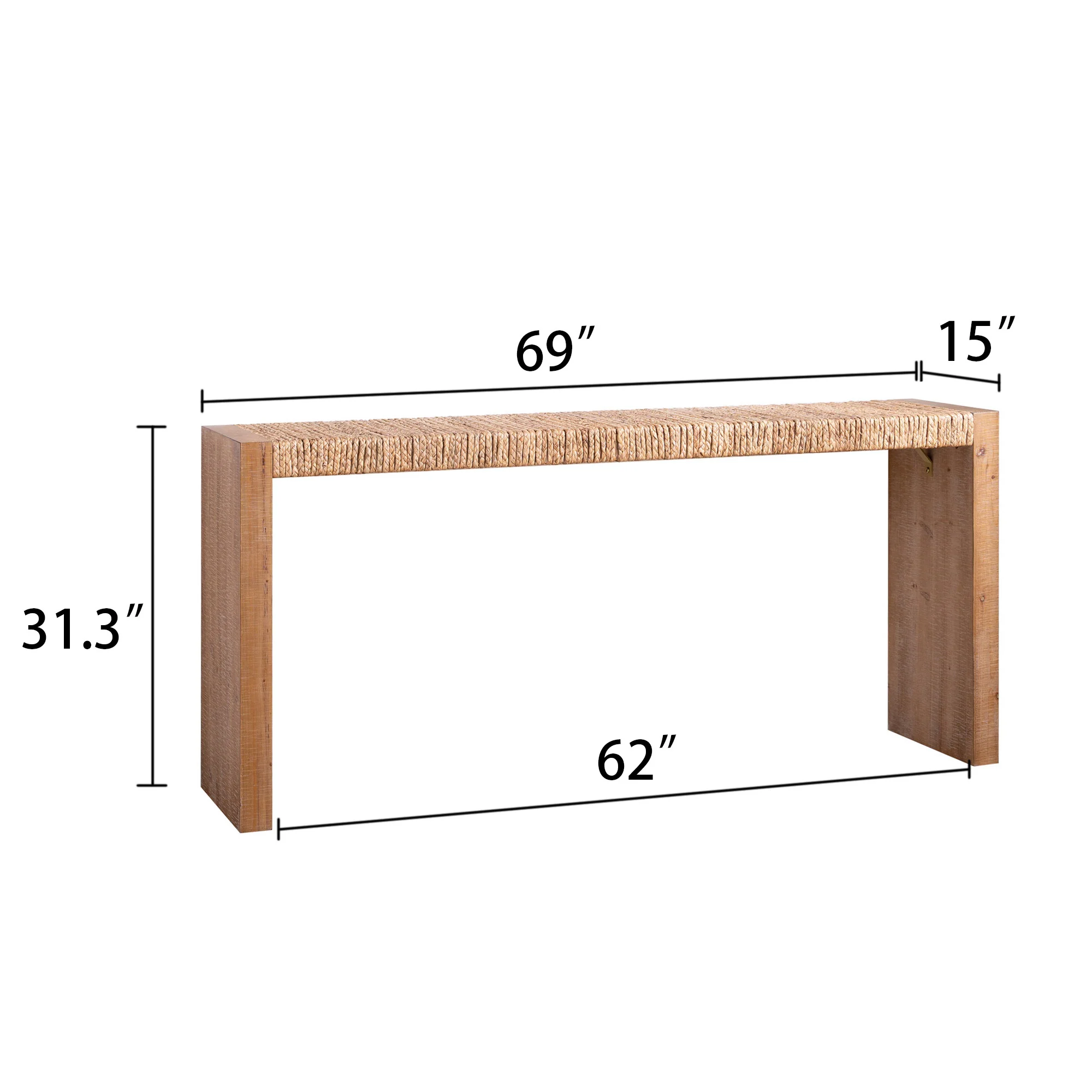69" Natural Seagrass Console Table - Image 3