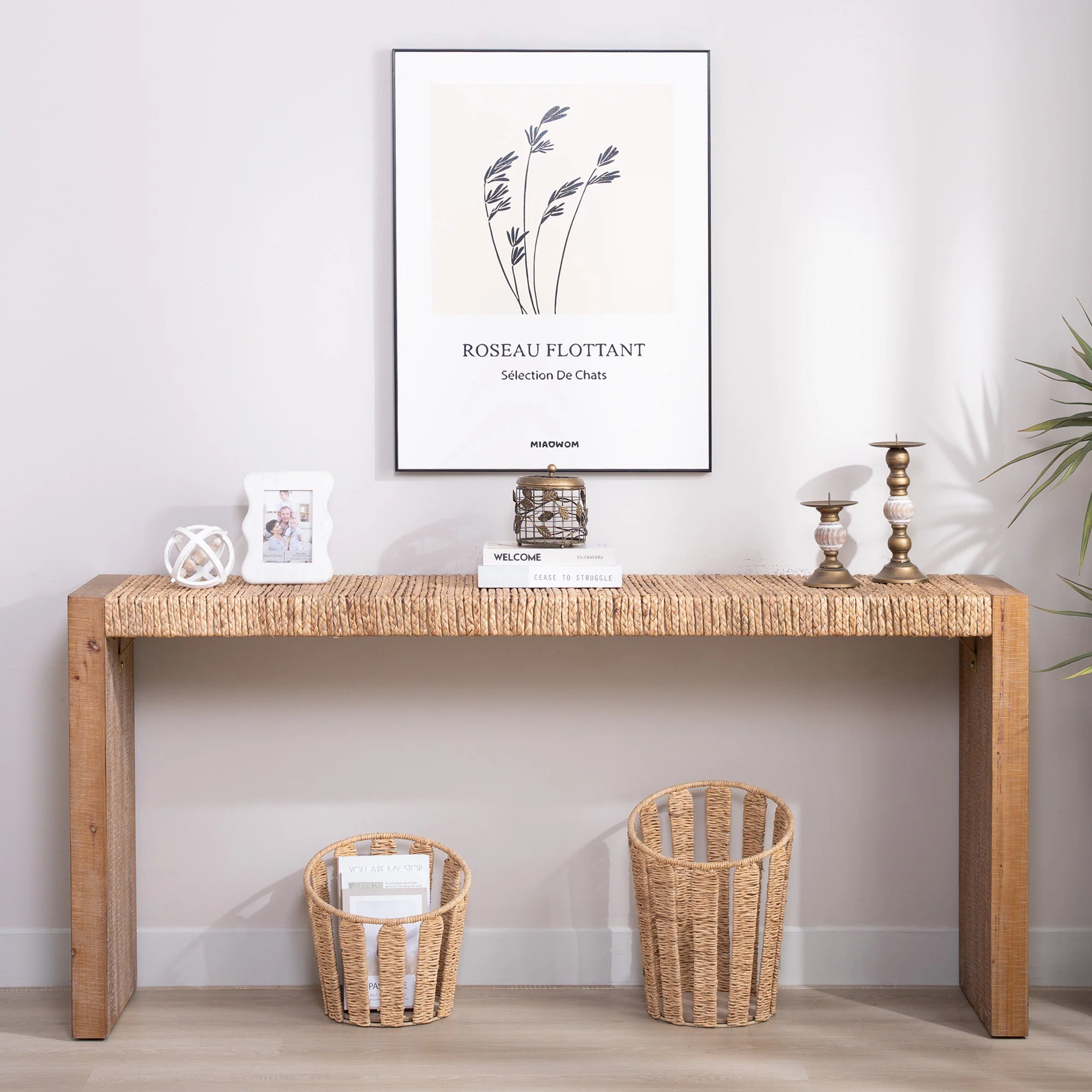 69" Natural Seagrass Console Table - Image 4