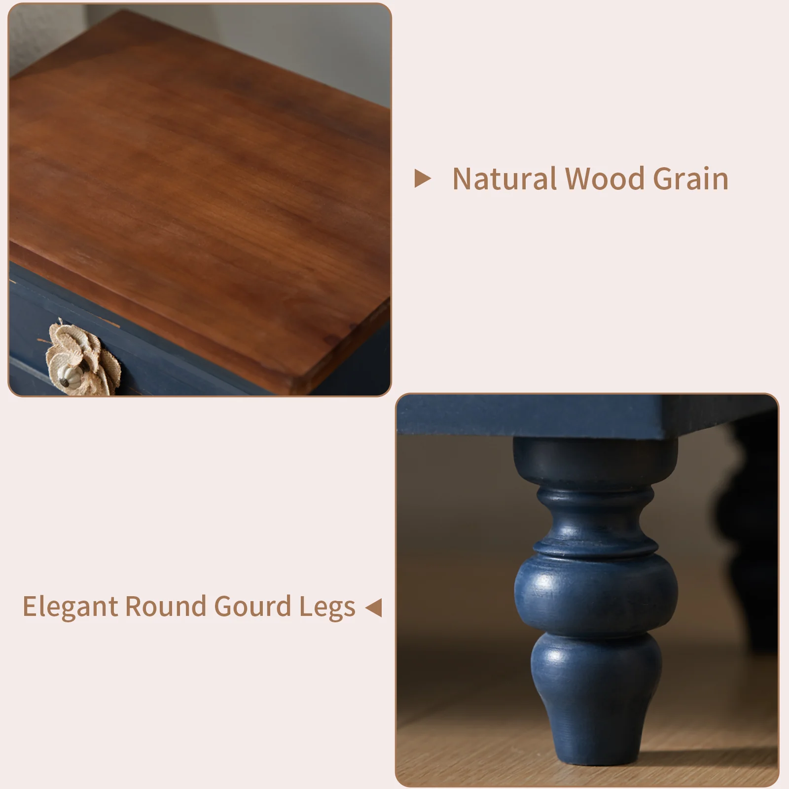 Vintage Farmhouse End Table with Floral Knobs - Image 11