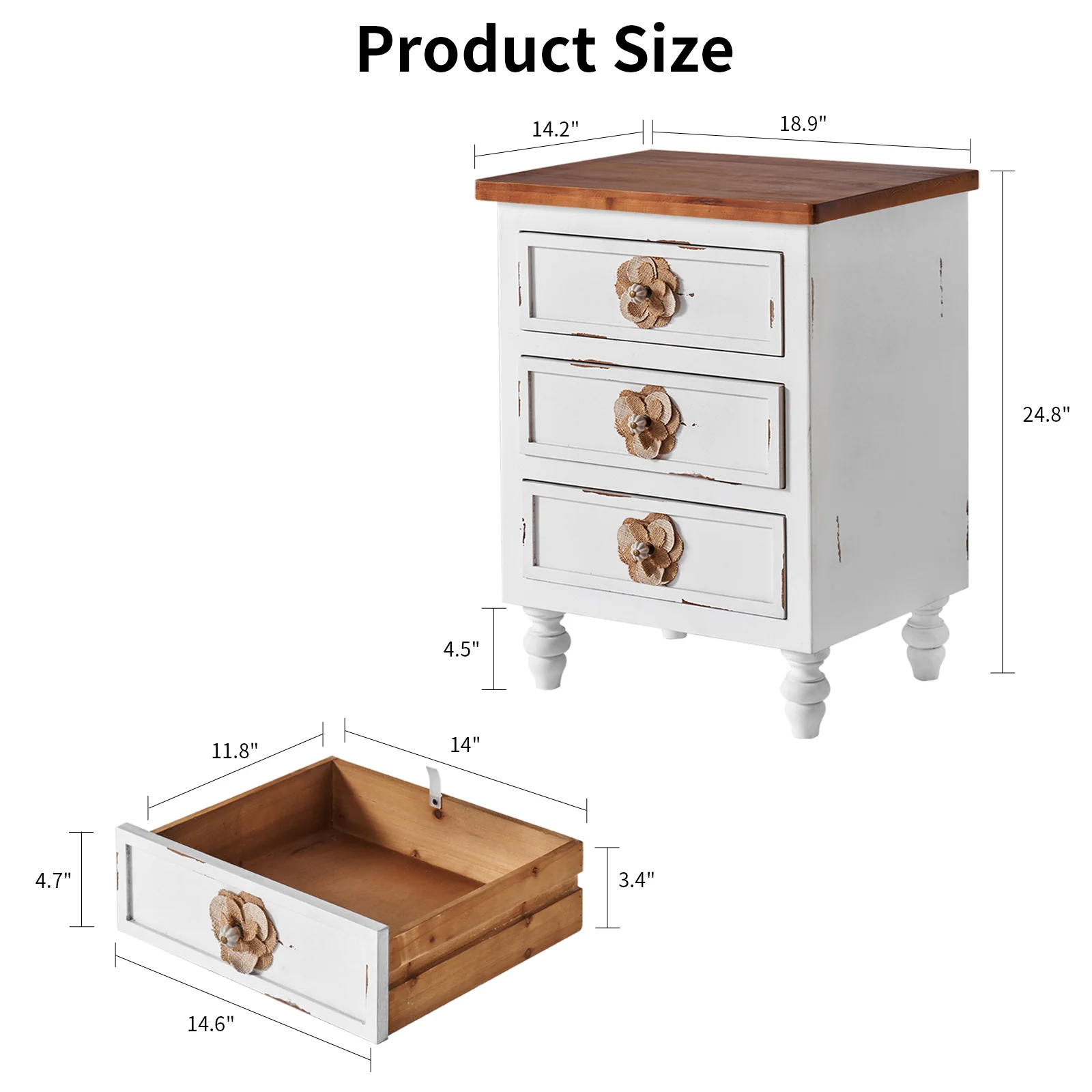 Vintage Farmhouse End Table with Floral Knobs - Image 7
