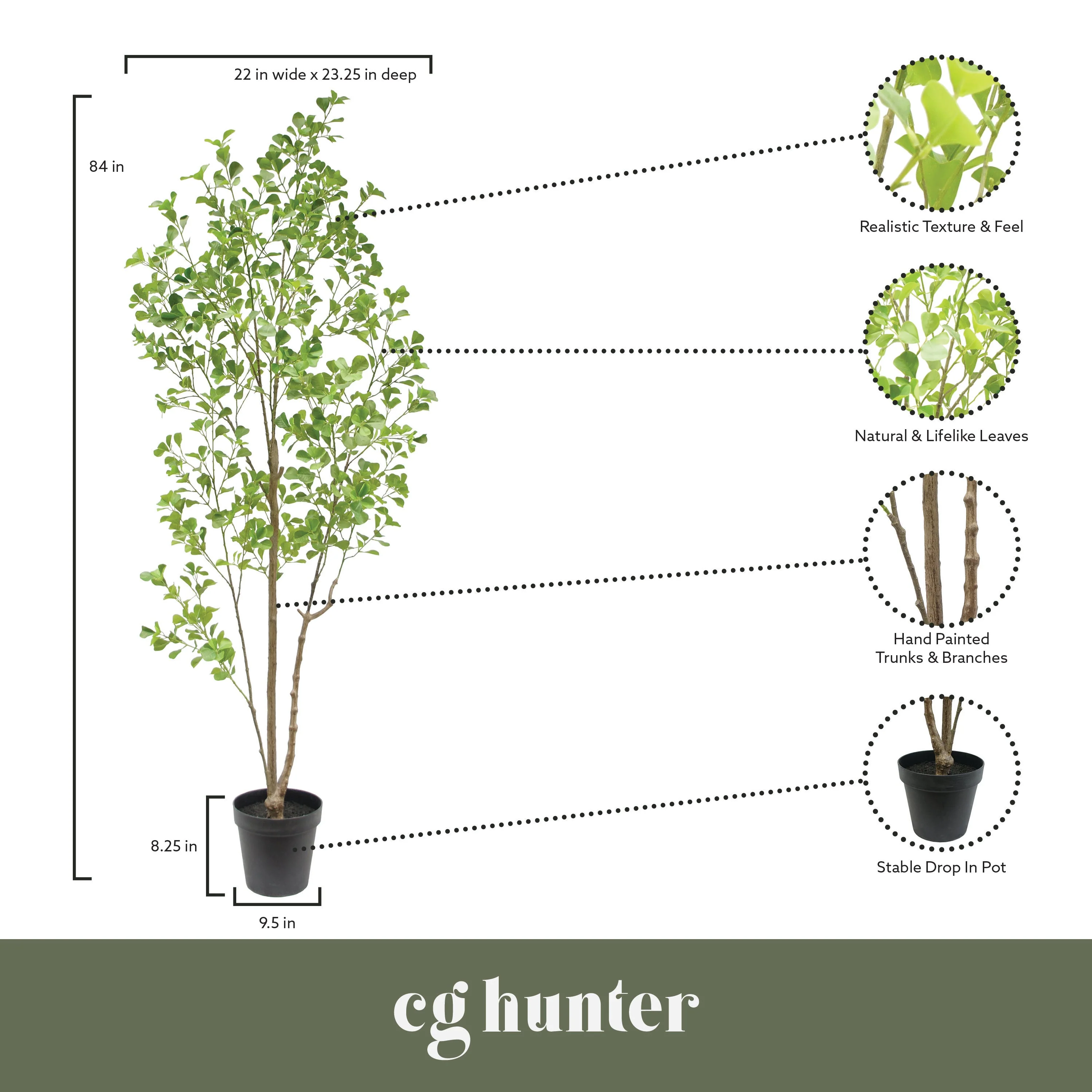 Faux Heart Leaf Ficus Tree, 7 ft - Image 6