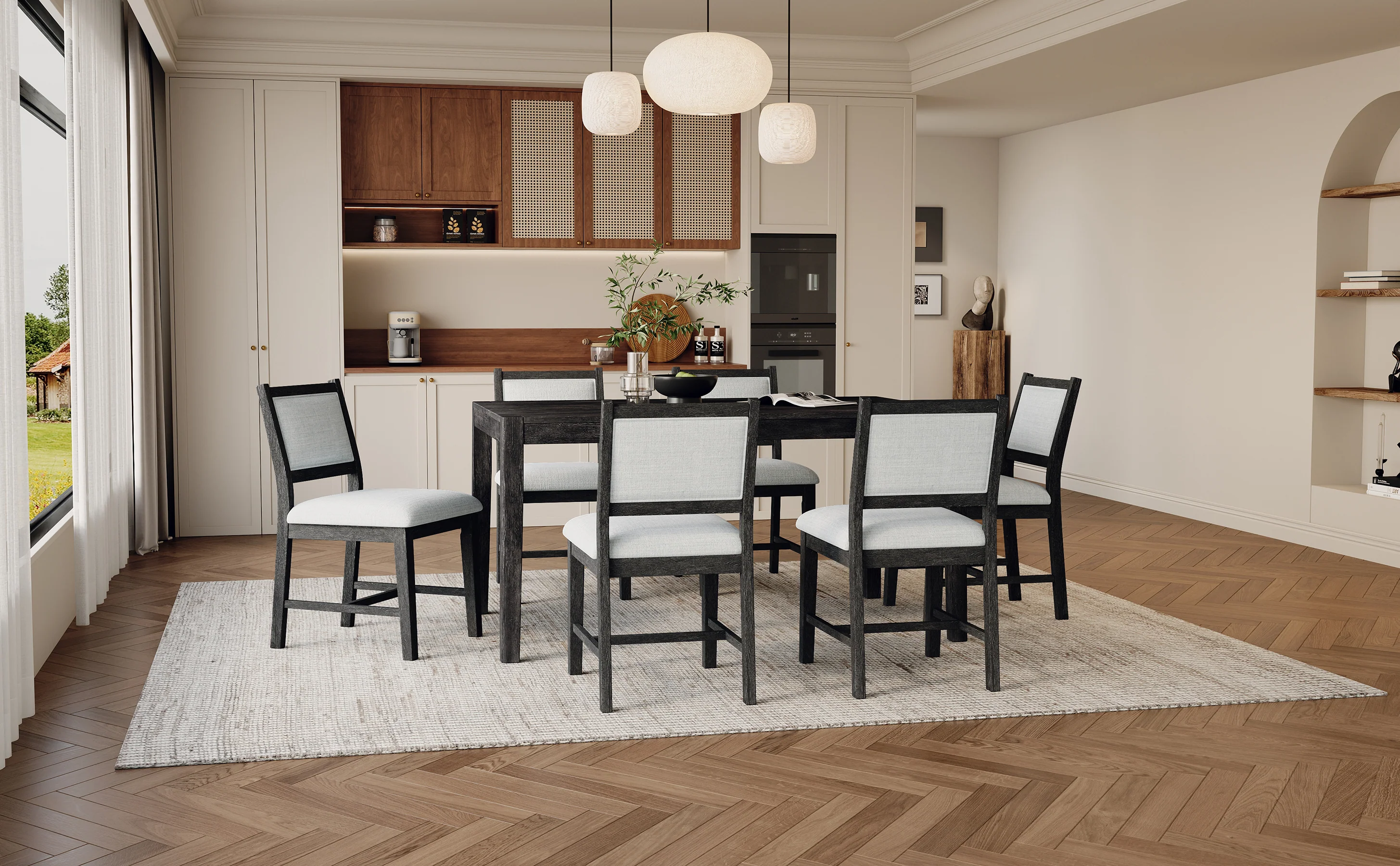 7-Piece Retro Dining Table Set with 6 Upholstered Chairs - Image 27