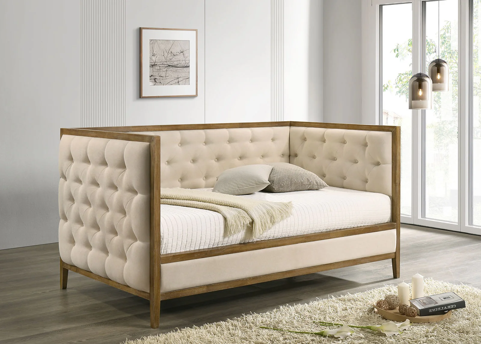 Tufted Upholstered Wood Trim Twin Size Daybed - Image 7