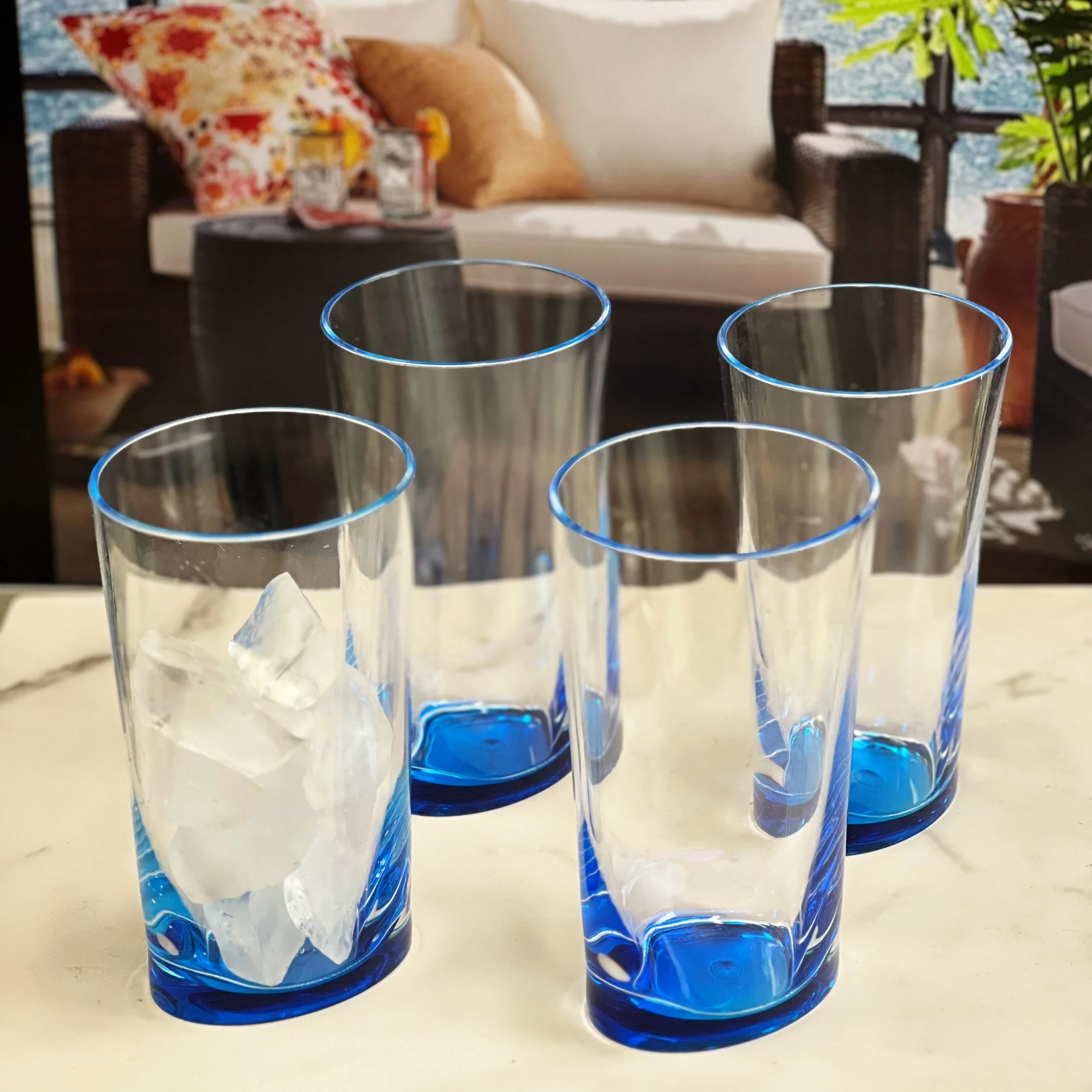 Leading Ware Oval Halo Acrylic Glasses Drinking Set of 4 Hi Ball, BPA Free Plastic Water Tumblers, Blue - Image 6
