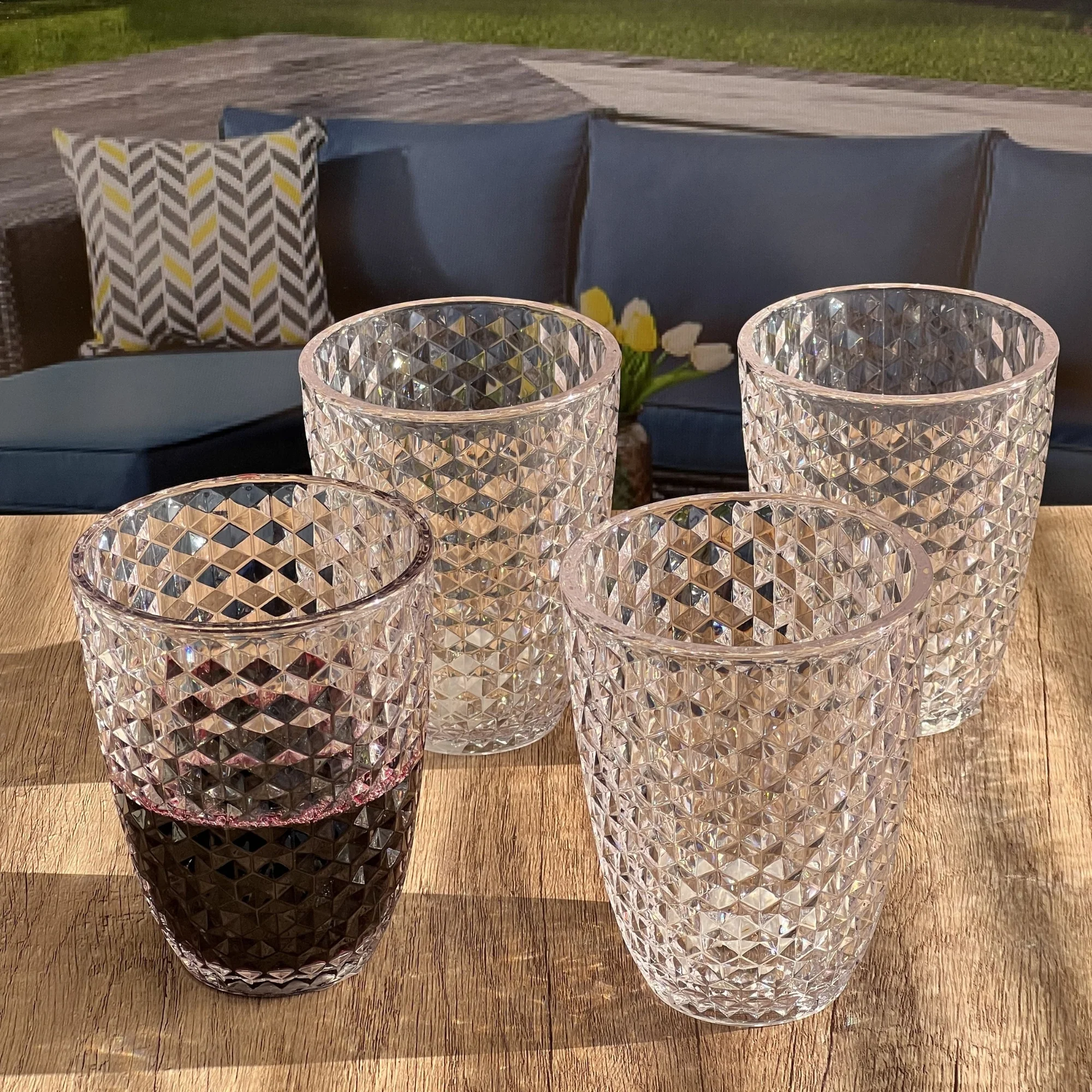 Leading Ware Diamond Cut Acrylic Glasses Drinking Set of 4, BPA Free, Clear, 12oz - Image 2