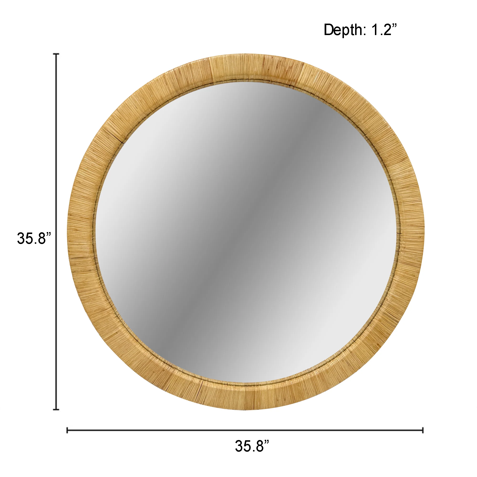 36" Natural Rattan Round Wall Mirror - Image 10