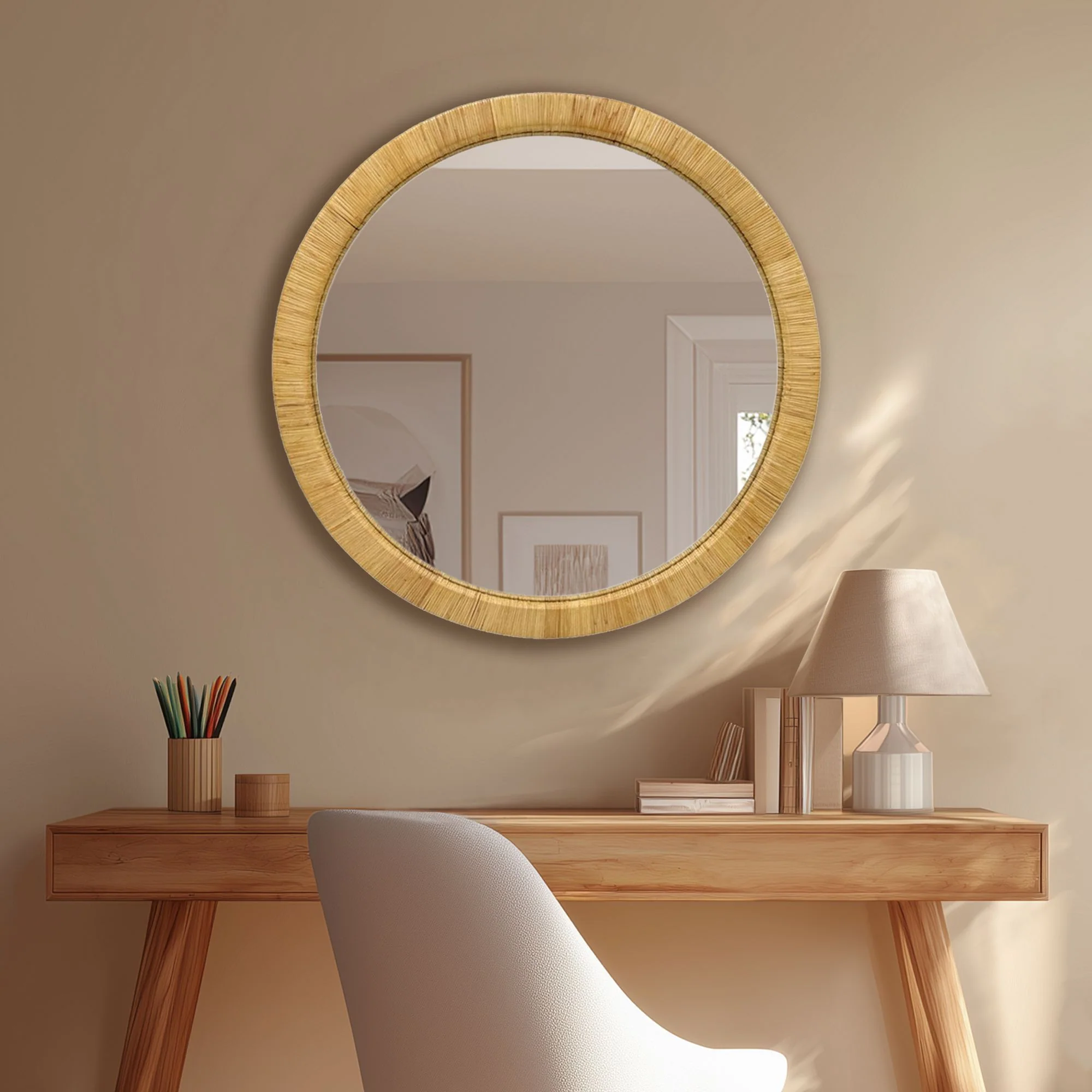 36" Natural Rattan Round Wall Mirror - Image 6