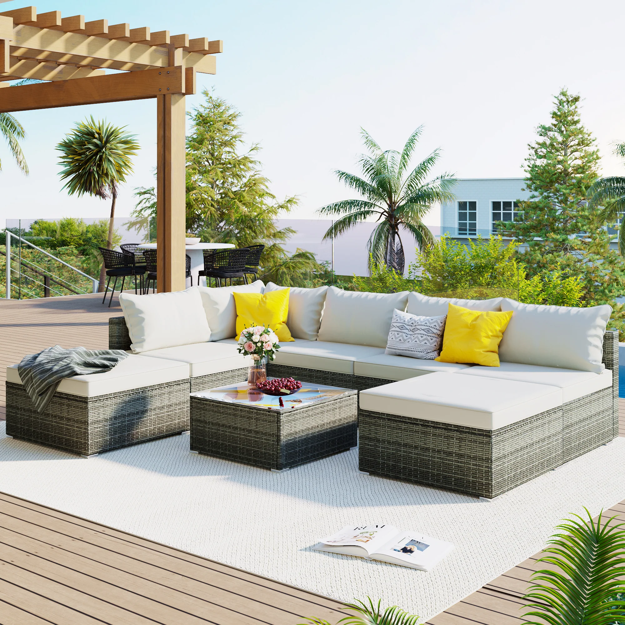 8-Piece Outdoor Patio Wicker Sectional Set - Image 25