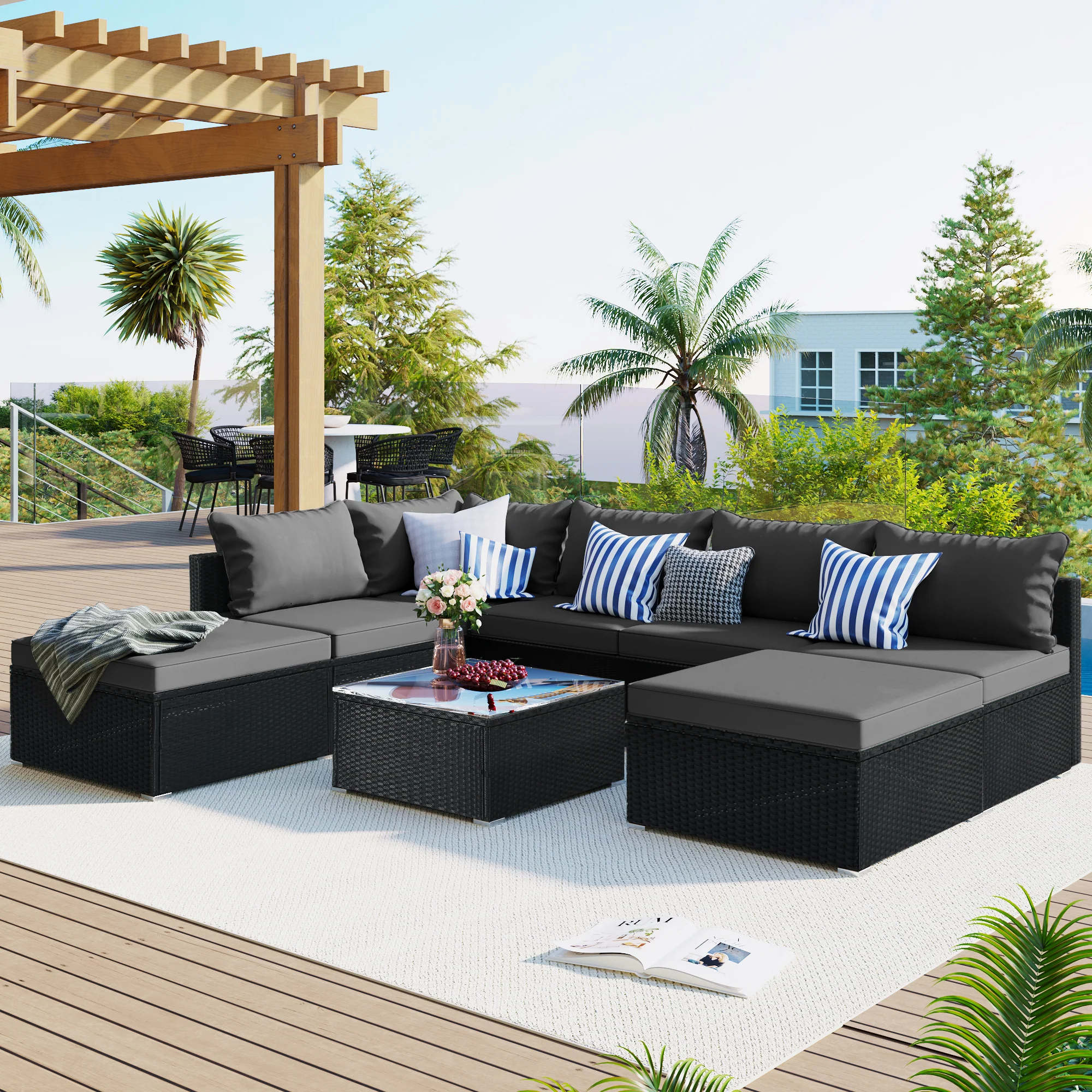 8-Piece Outdoor Patio Wicker Sectional Set - Image 4