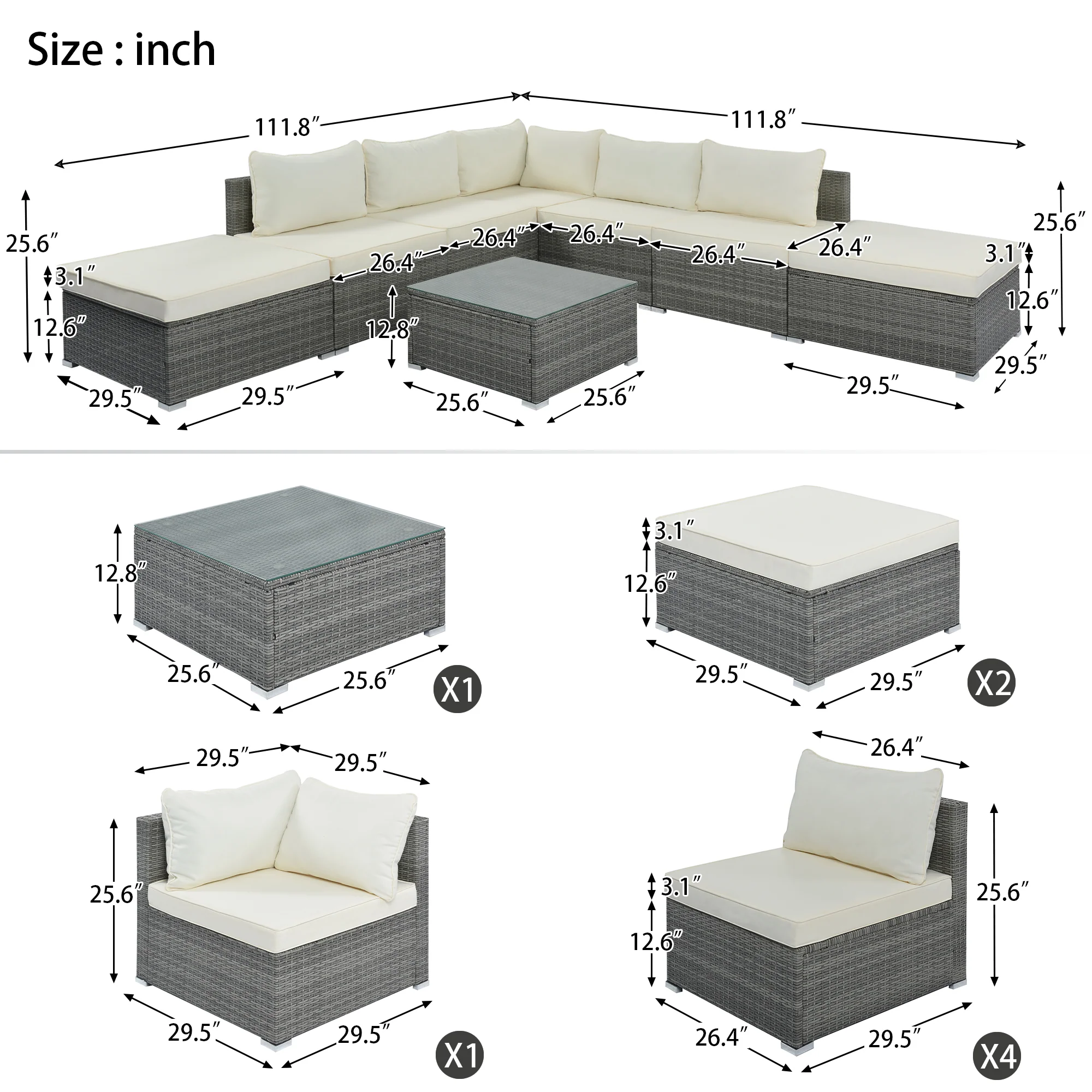 8-Piece Outdoor Patio Wicker Sectional Set - Image 45
