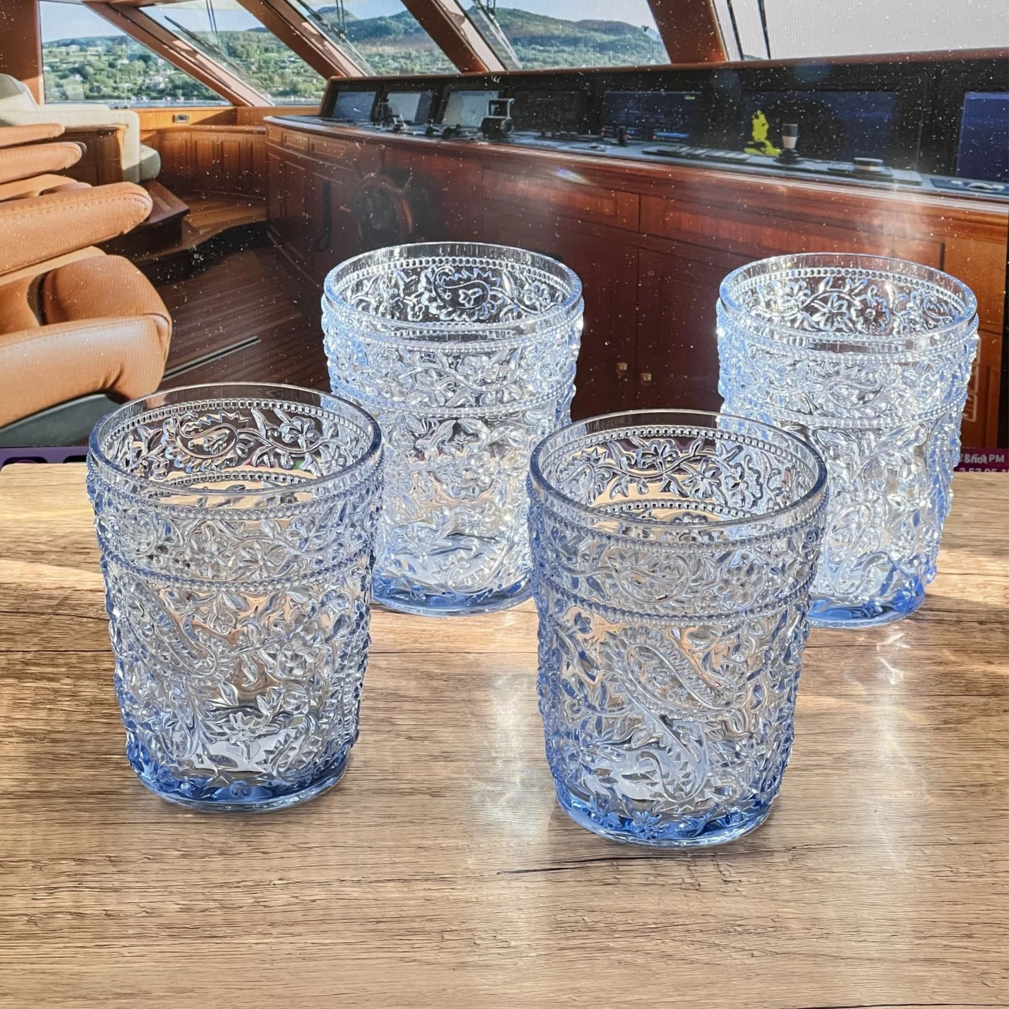 Paisley Acrylic Glasses Drinking Set of 4, BPA Free, Blue, 13oz - Image 4