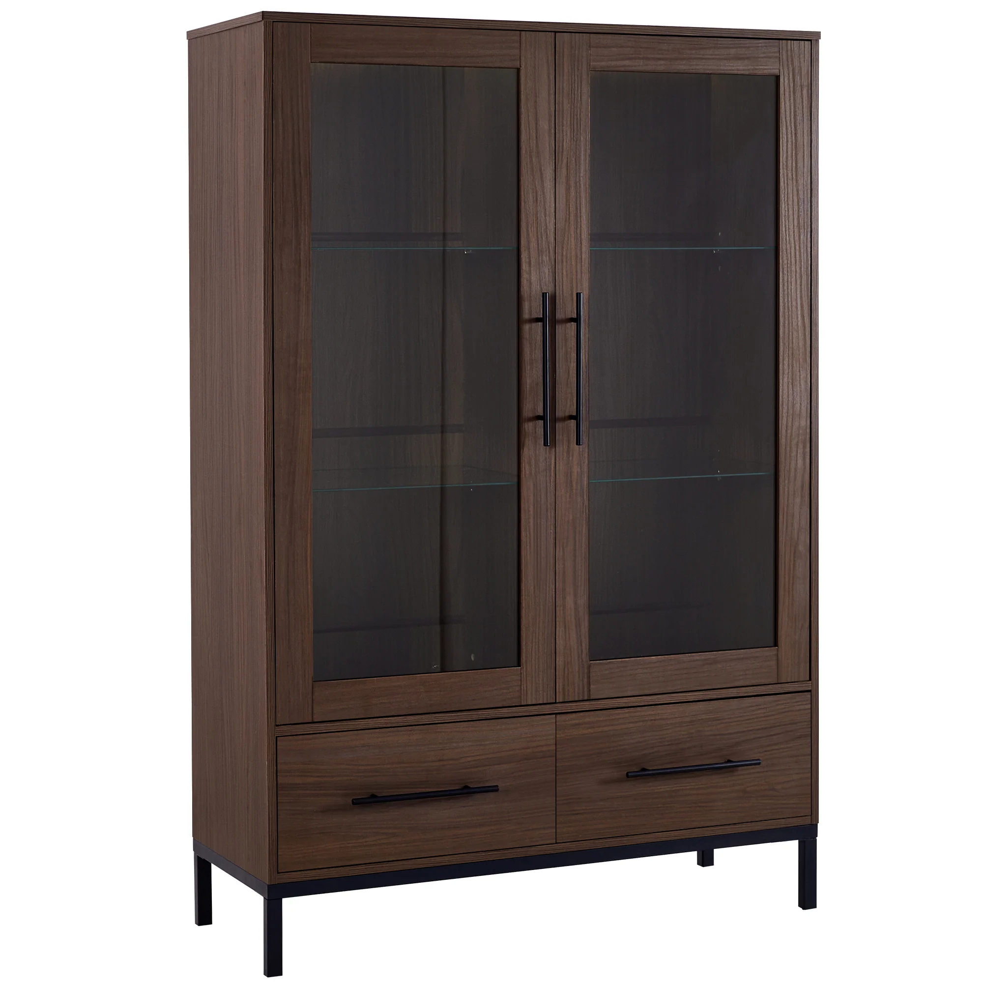 Wide Farmhouse Storage Cabinet with 4-Tier Adjustable Glass Shelves - Image 23