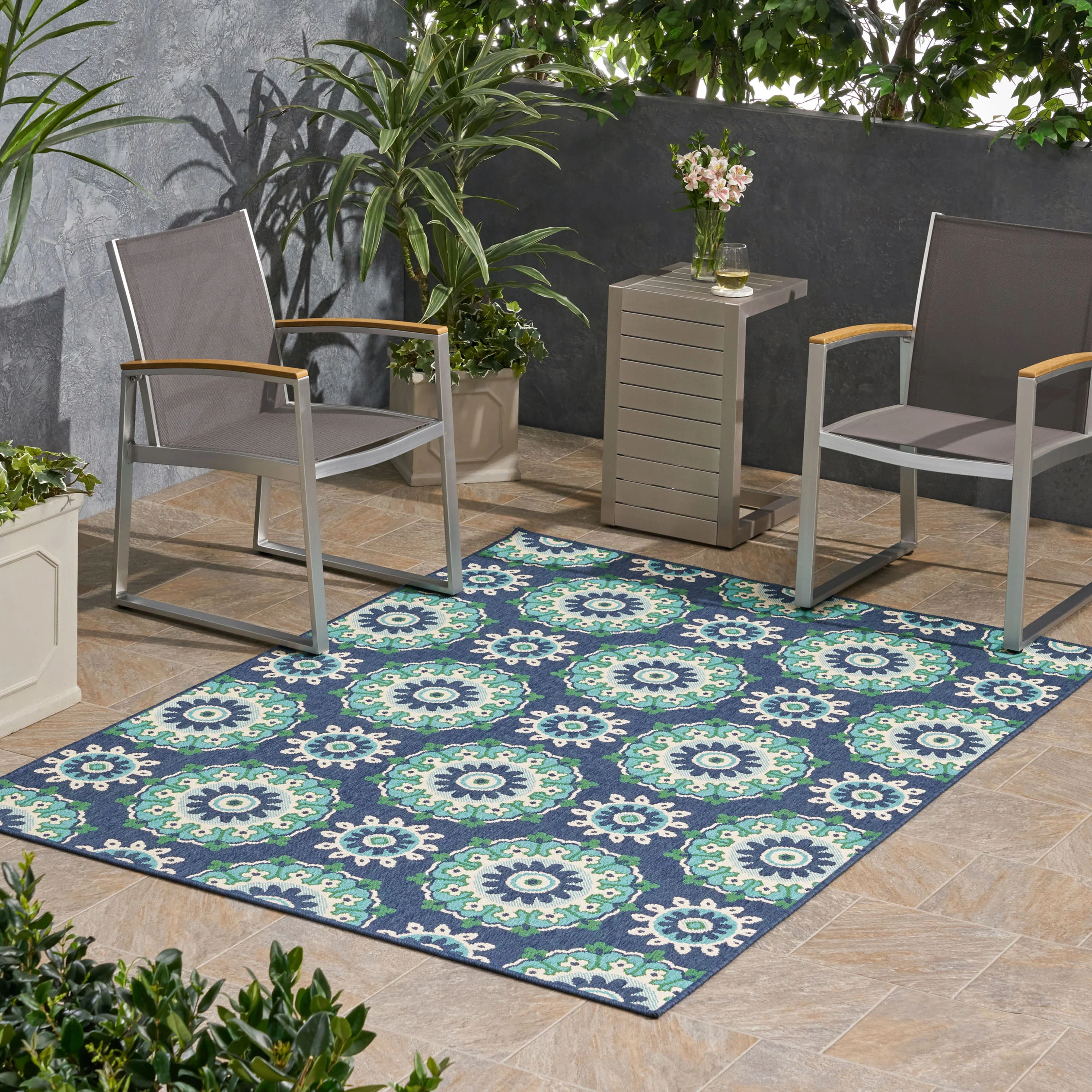 84"x63" Outdoor Rug with Loop Pile Texture - Image 2