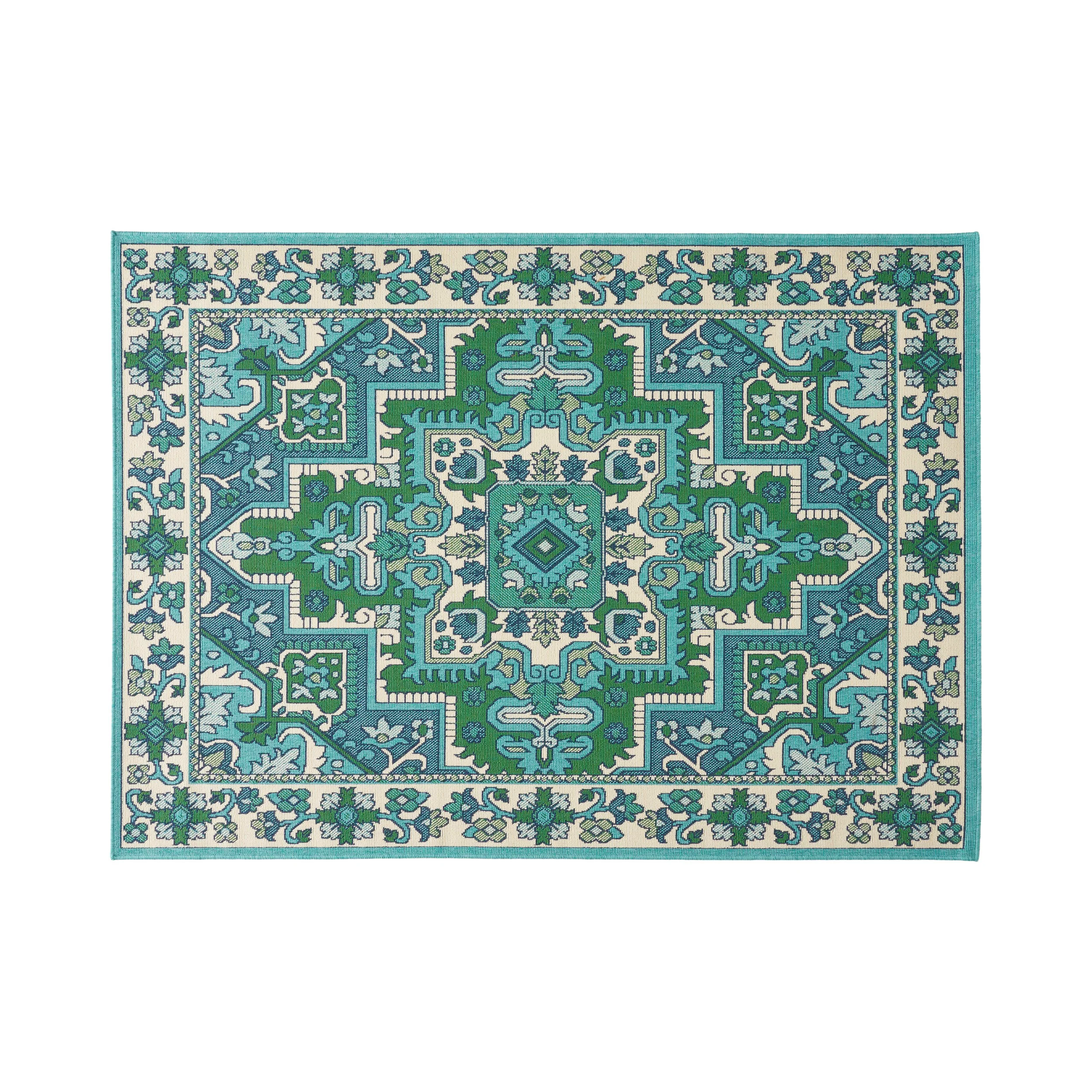 84"x63" Outdoor Rug with Oriental Pattern and Rectangle Shape