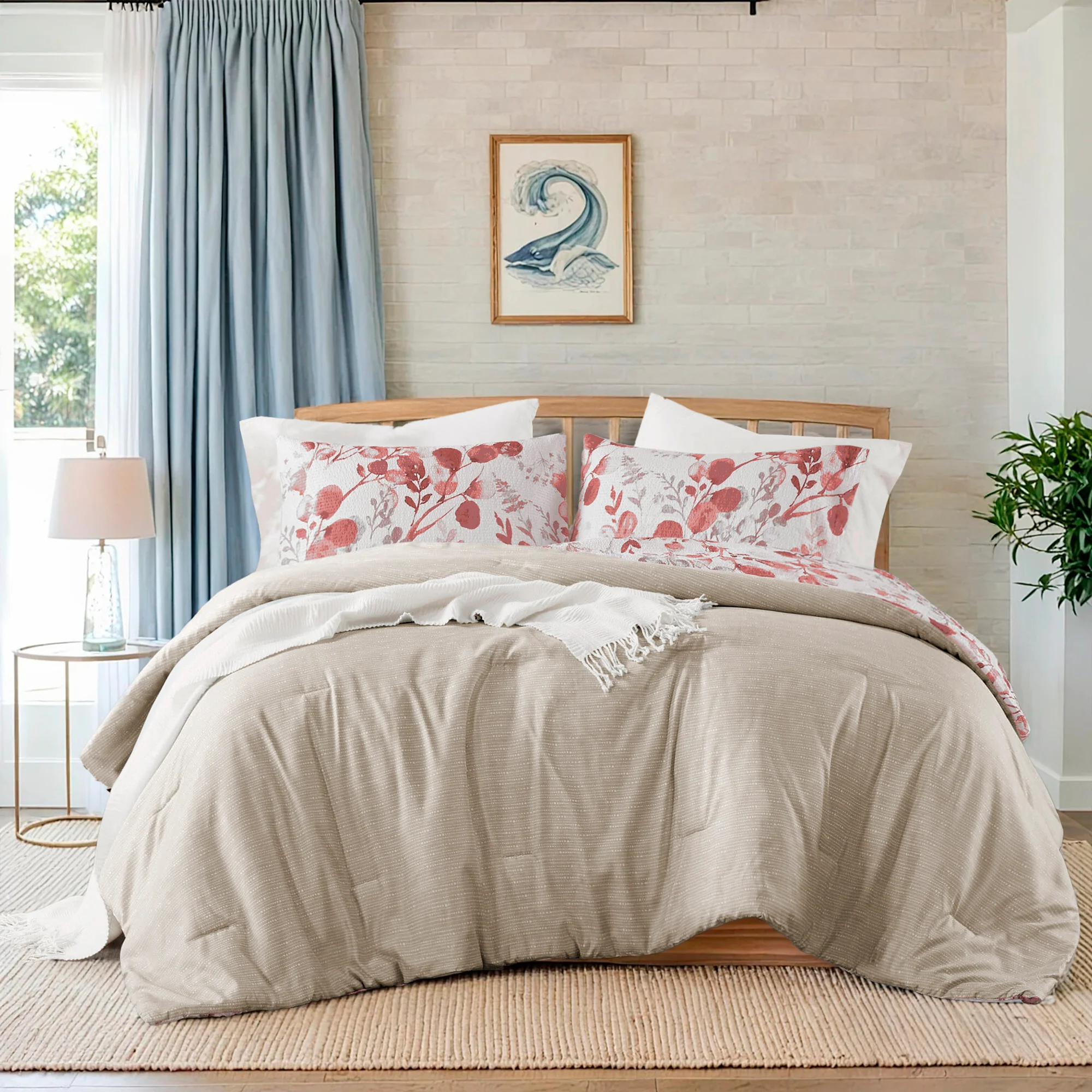 3-Piece Reversible Floral Botanical Seersucker Comforter Set - Image 11