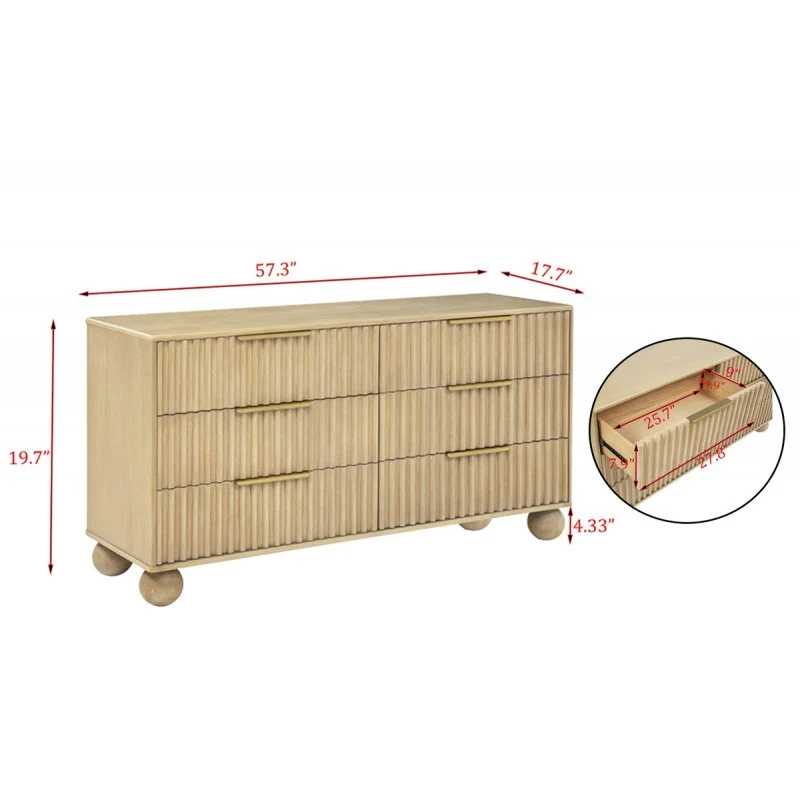 Fluted Modern Light Oak Wood 5pc Bedroom Furniture Set, Platform Bed, Dresser Mirror and 2x Nightstand - Image 16