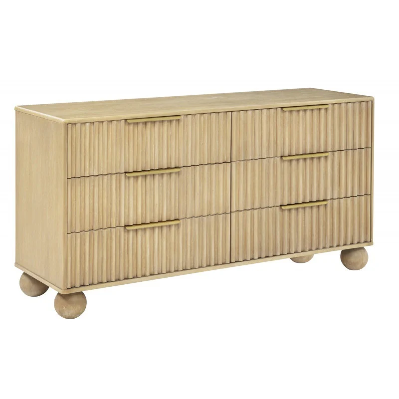 Fluted Modern Light Oak Wood 5pc Bedroom Furniture Set, Platform Bed, Dresser Mirror and 2x Nightstand - Image 8