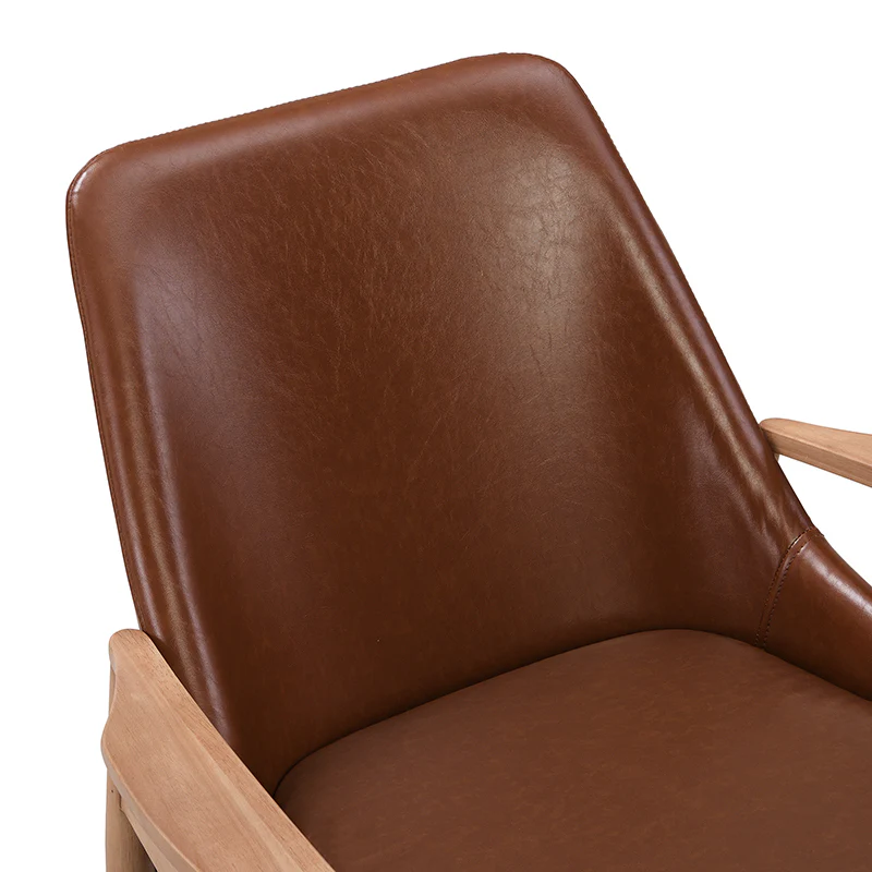 Brown Faux Leather Mid-Century Modern Armchair with Solid Wood Frame, Set of 2 - Image 12