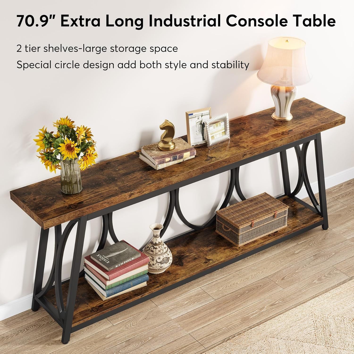 Holliston Industrial Console Tablewith 2-Tier Storage Shelves - Image 6