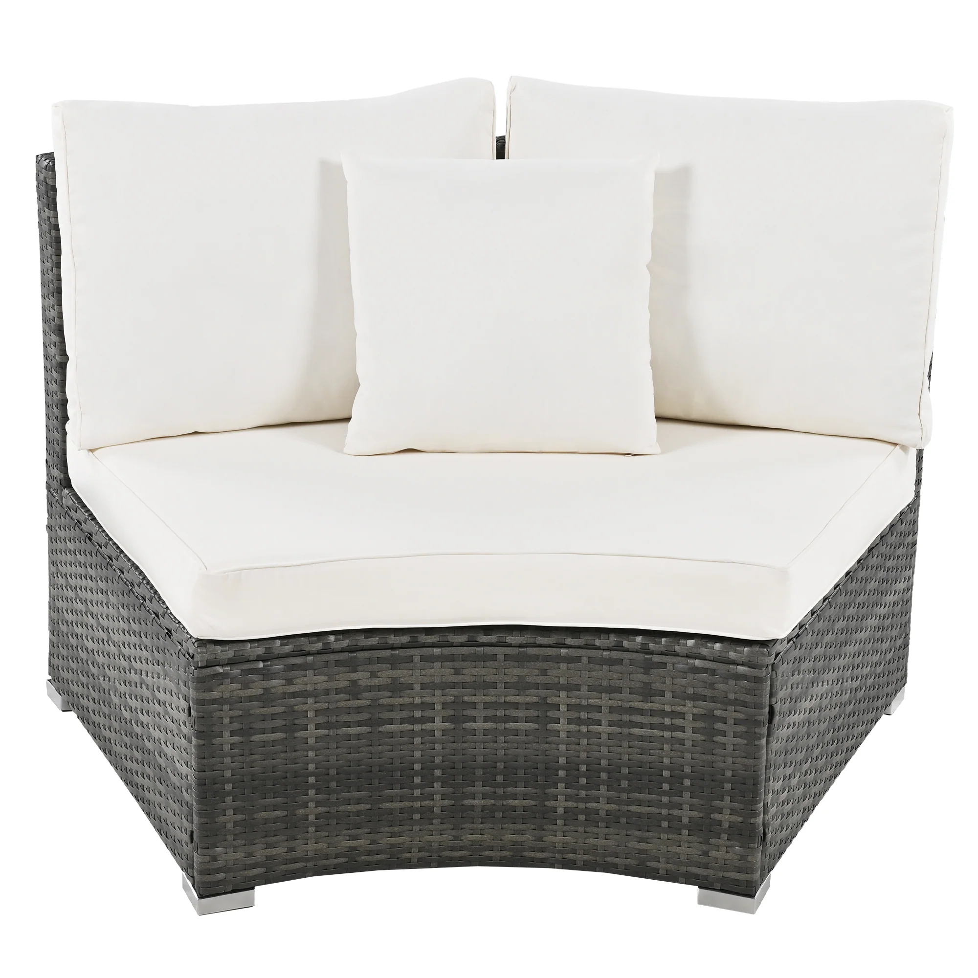 9-Piece Outdoor Circular Sofa Set with Tempered Glass Coffee Table and 6 Pillows - Image 9