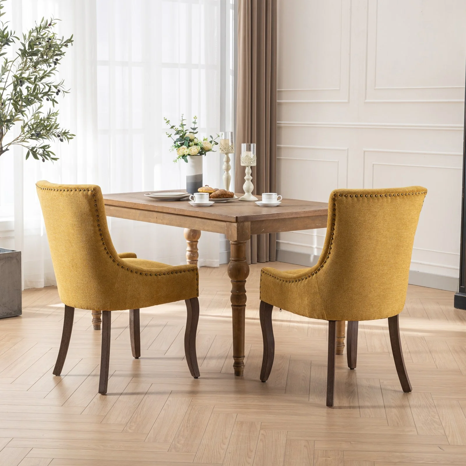 Square Back Upholstered Dining Chair with Bronze Nailhead Trim, Set of 2 - Image 15