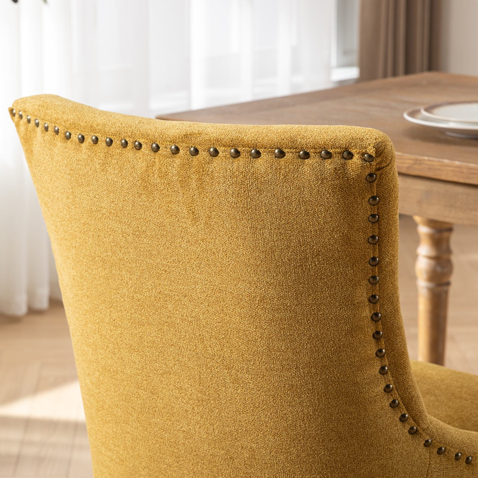 Square Back Upholstered Dining Chair with Bronze Nailhead Trim, Set of 2 - Image 29
