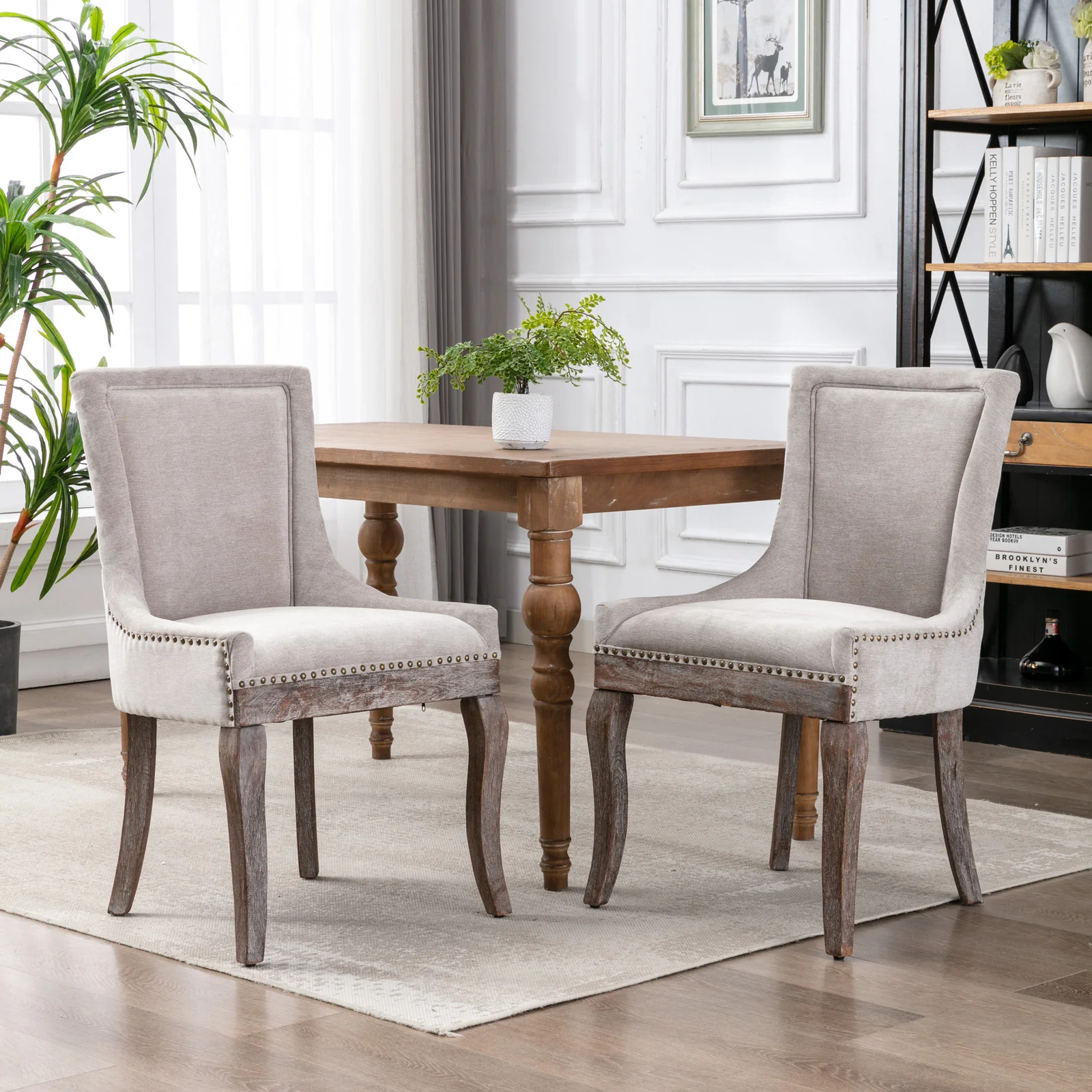 Square Back Upholstered Dining Chair with Bronze Nailhead Trim, Set of 2 - Image 54