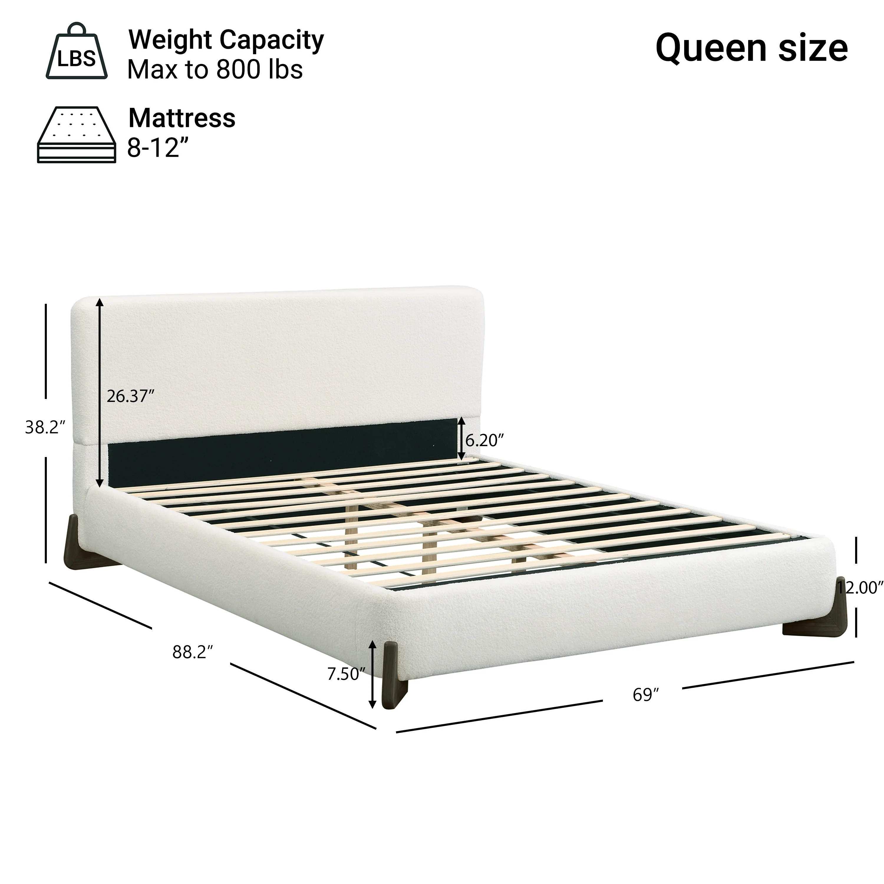 Elegant Boucle Upholstered Bed with Accent Feet - Image 18