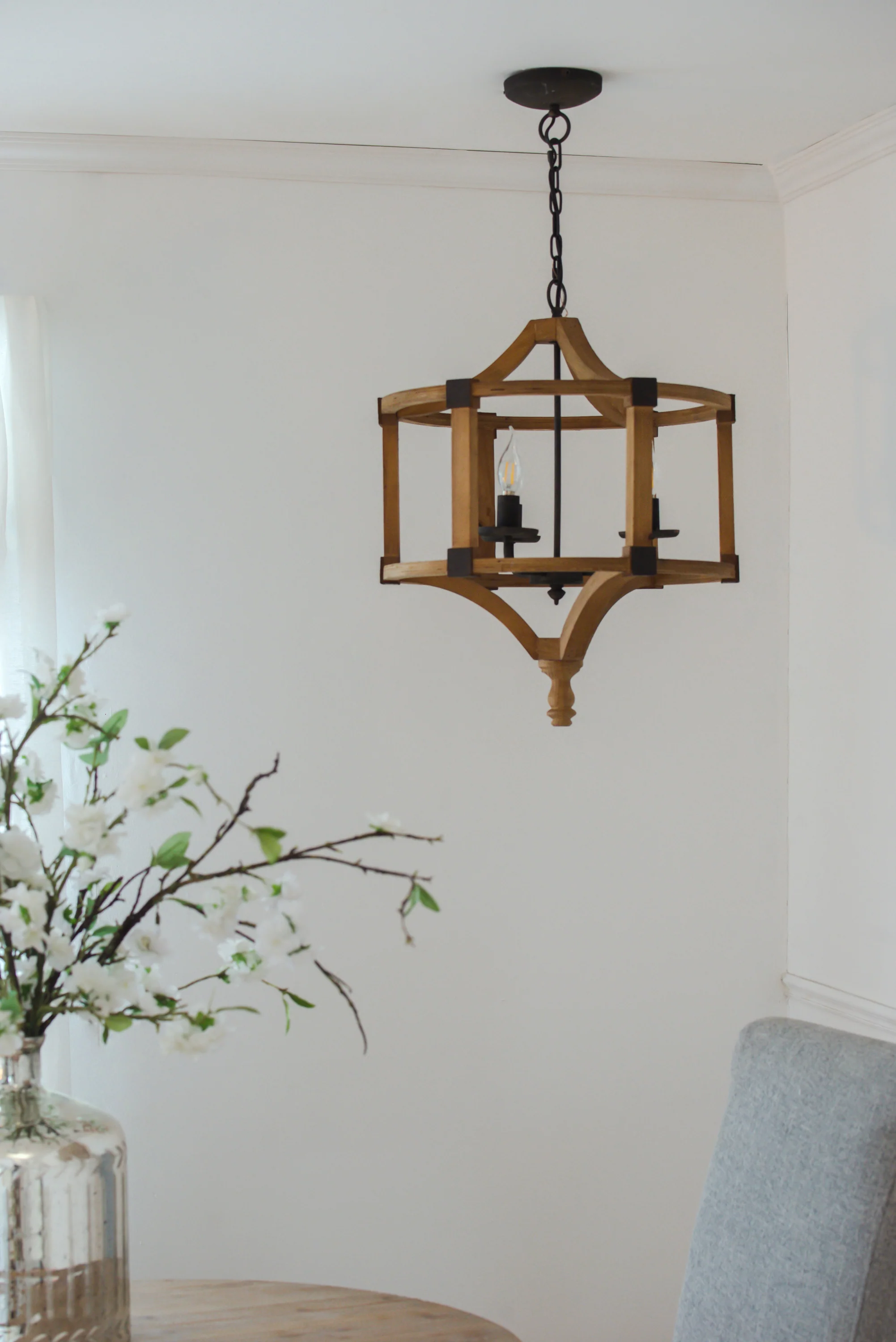 3 - Light Wood Drum Chandelier with Adjustable Chain - Image 2
