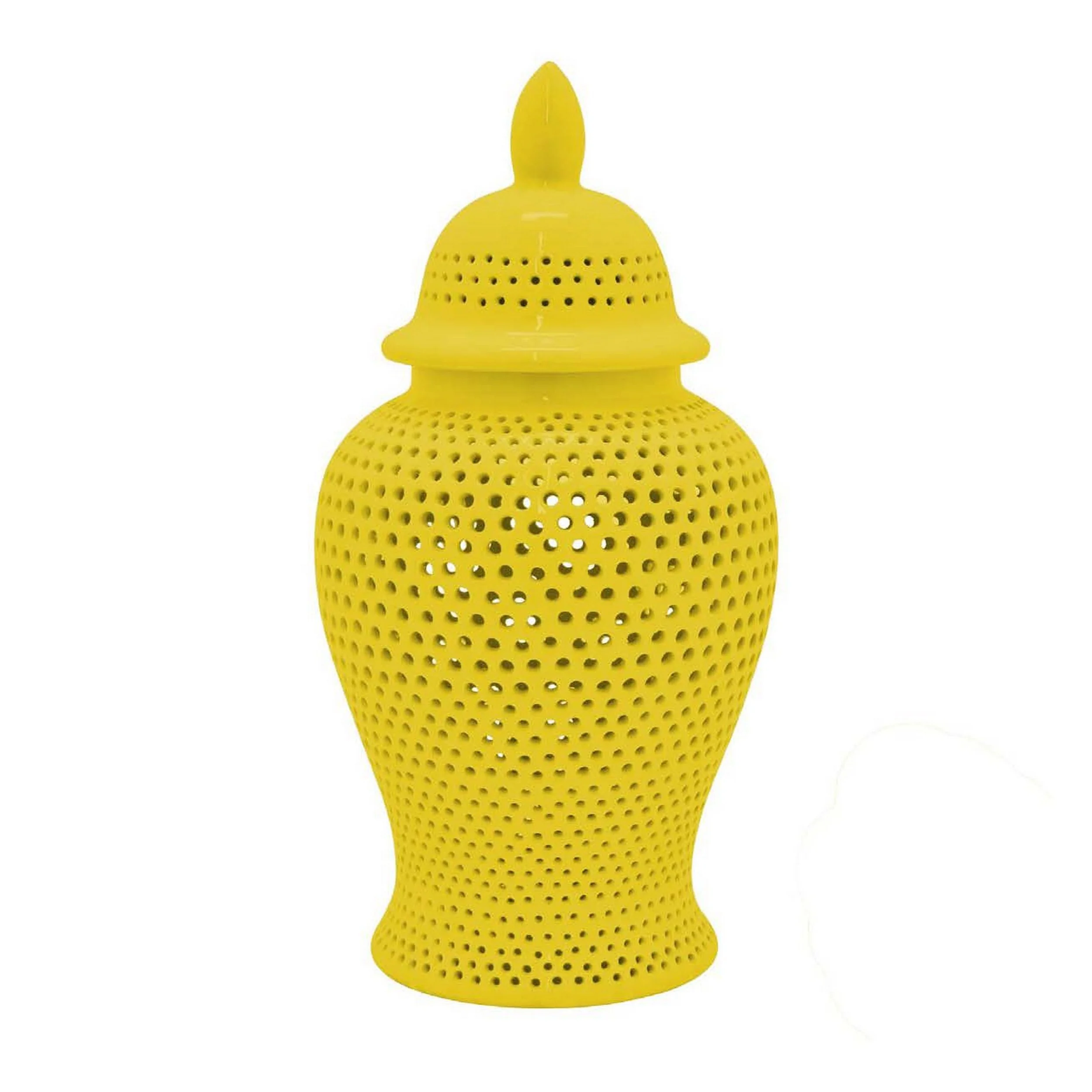 Deni Yellow Carved Cutout Lattice Lidded Ginger Jar