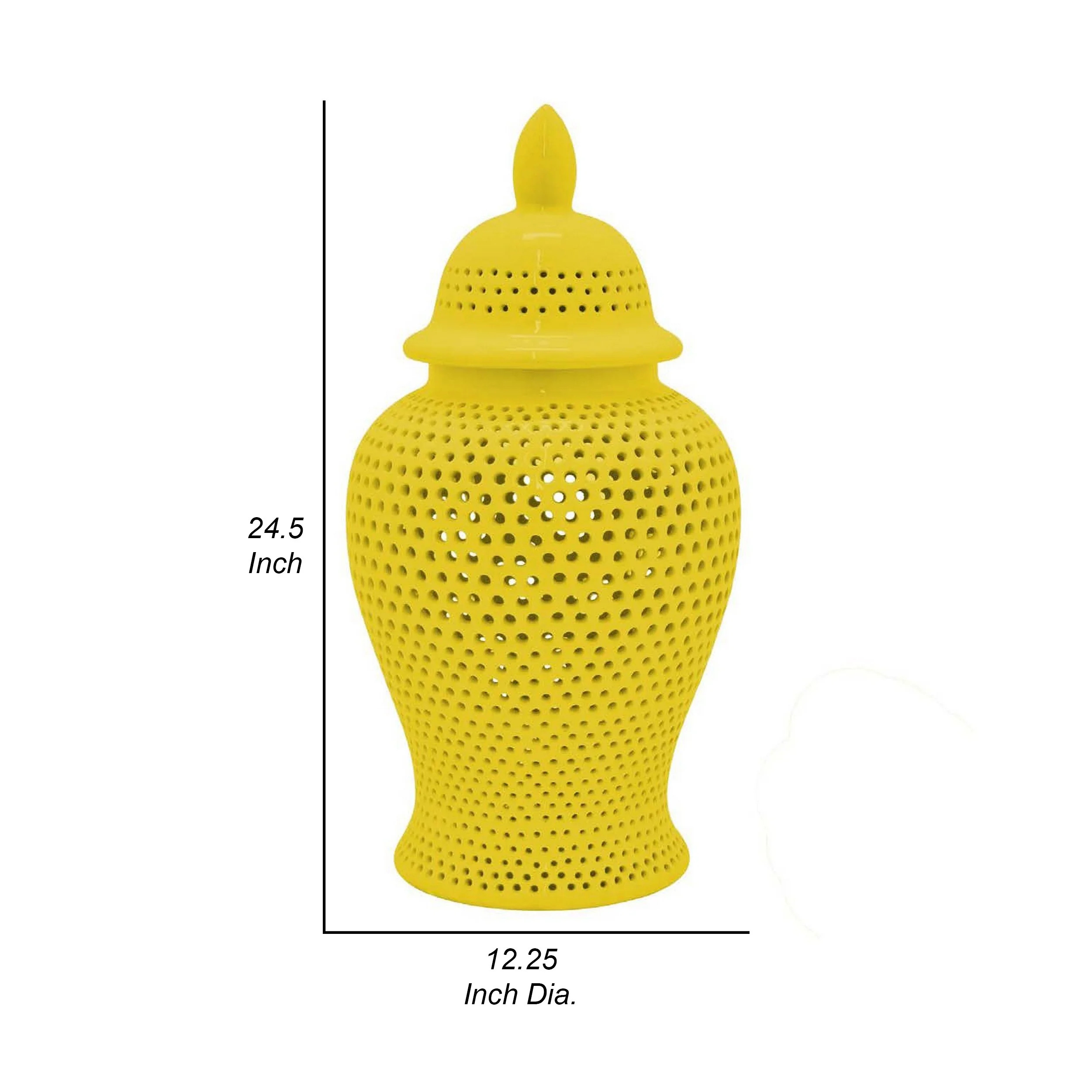 Deni Yellow Carved Cutout Lattice Lidded Ginger Jar - Image 3