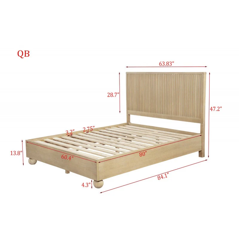 Fluted Modern Light Oak Wooden Platform Bed – Modern Minimalist Design, Light Oak Finish - Image 14