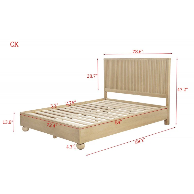 Fluted Modern Light Oak Wooden Platform Bed – Modern Minimalist Design, Light Oak Finish - Image 16