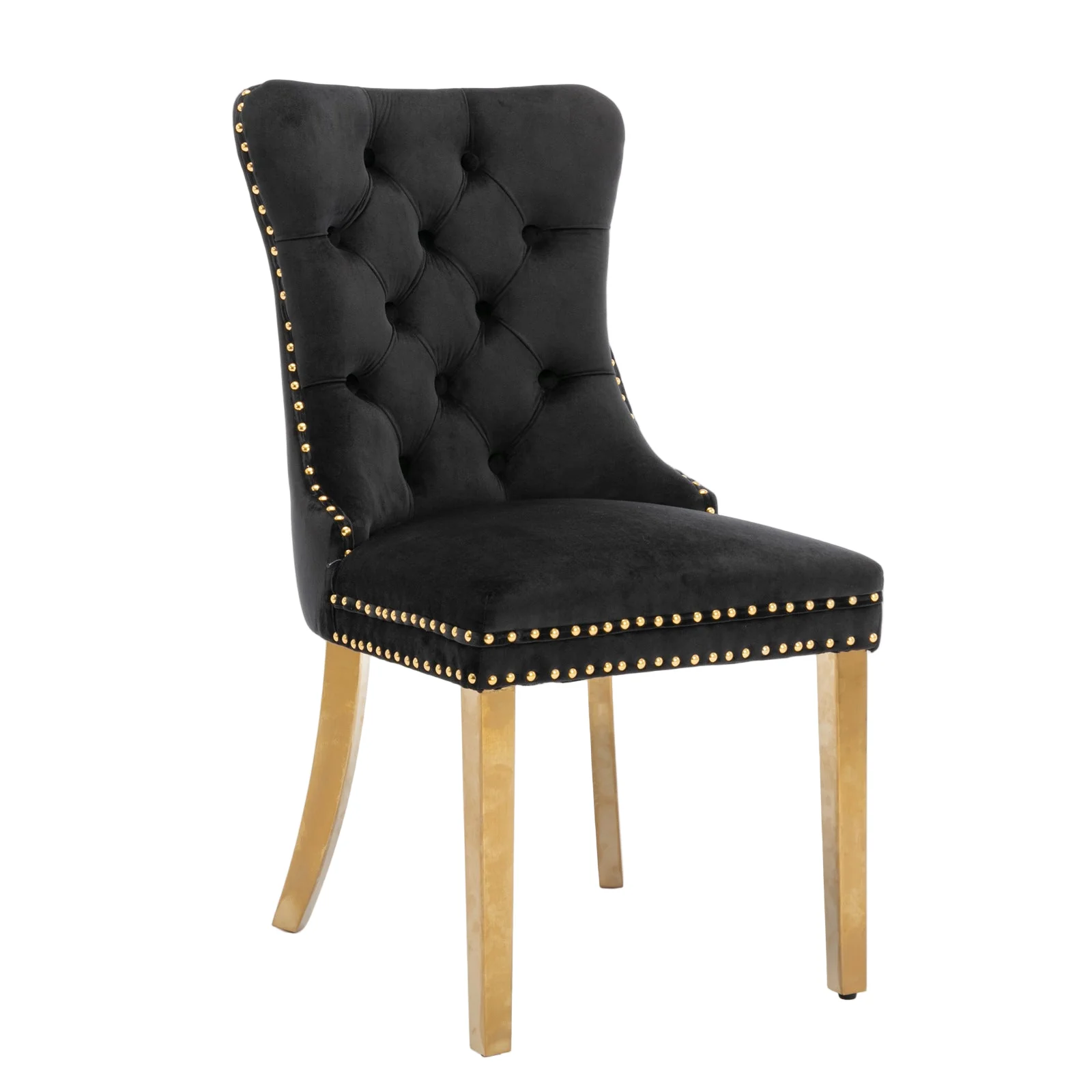 Nikki Tufted Velvet Upholstered Dining Chair with Golden Stainless Steel Plating Legs, Set of 2
