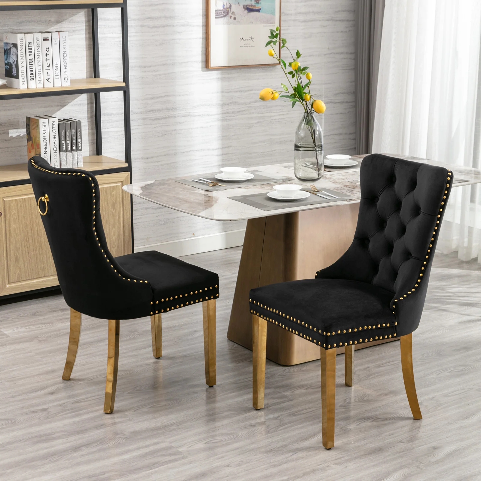 Nikki Tufted Velvet Upholstered Dining Chair with Golden Stainless Steel Plating Legs, Set of 2 - Image 10
