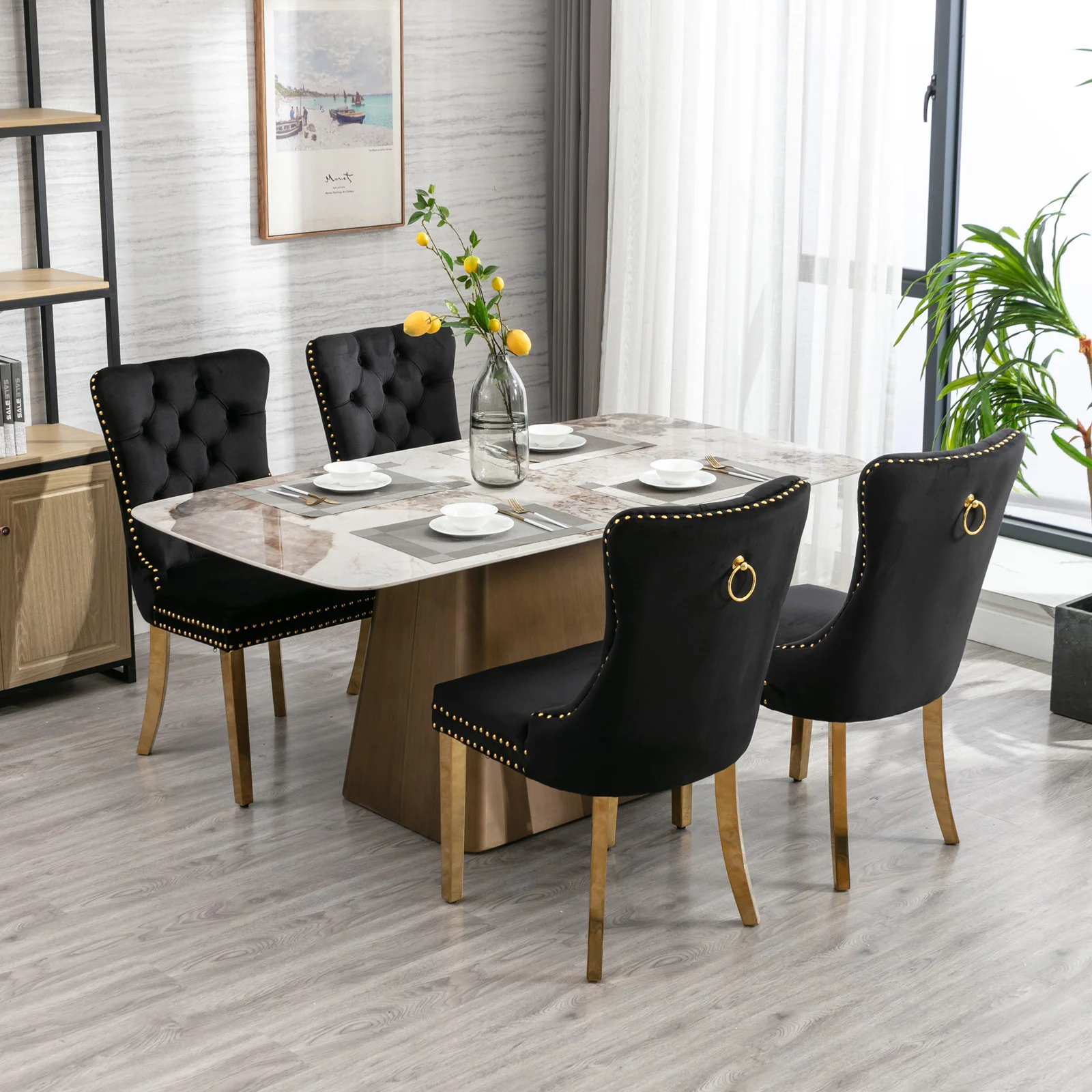 Nikki Tufted Velvet Upholstered Dining Chair with Golden Stainless Steel Plating Legs, Set of 2 - Image 11